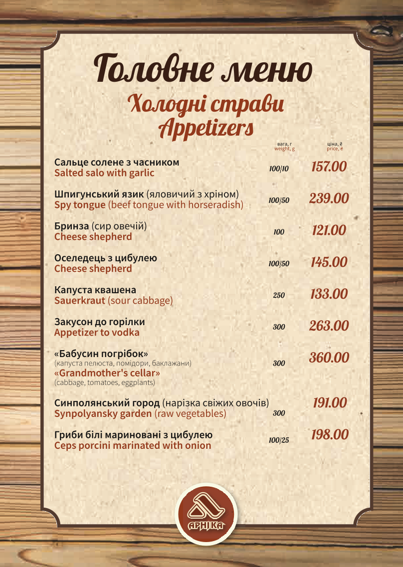 Kolyba Arnika menu 6