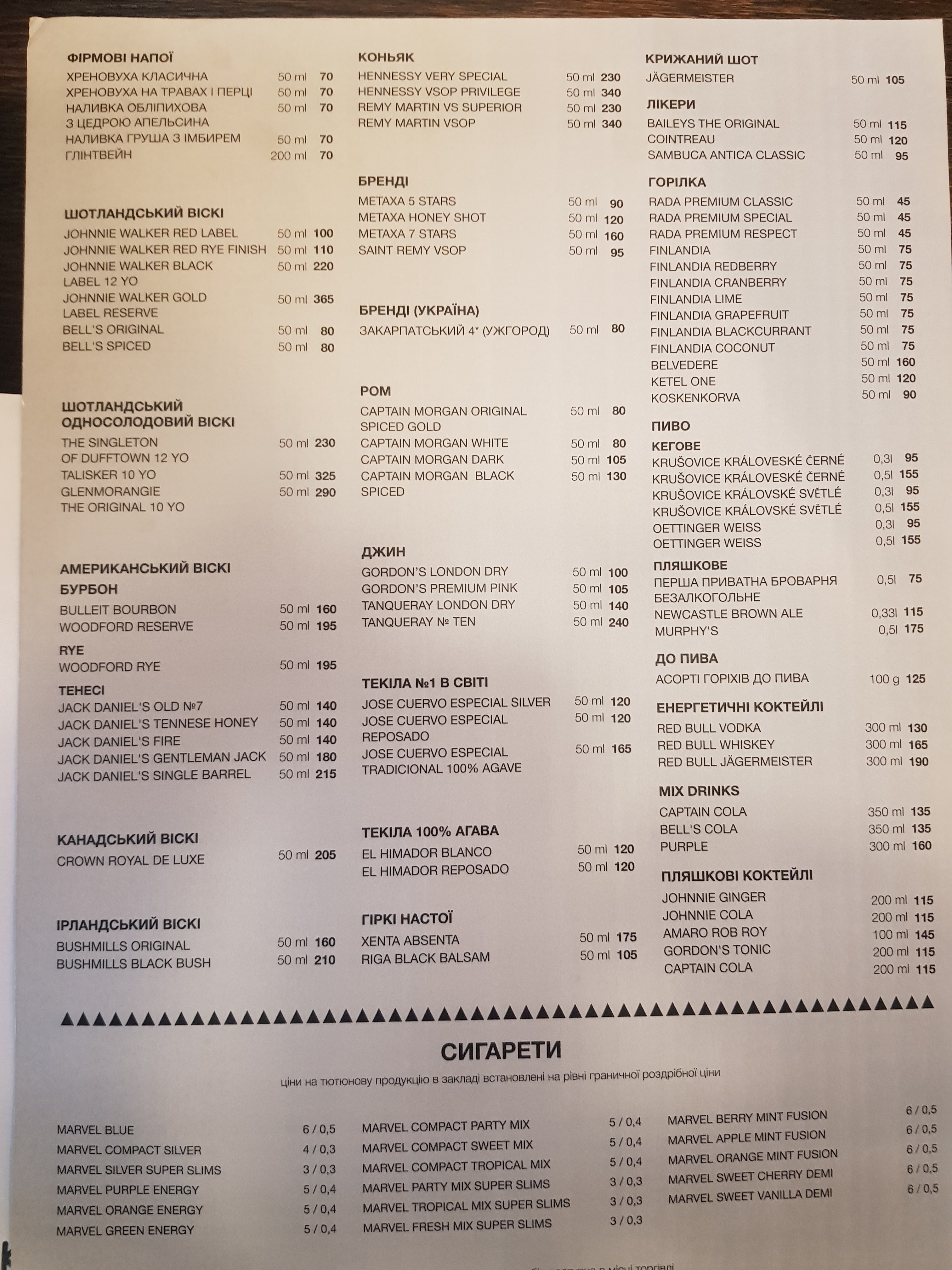 Kolyba menu 4