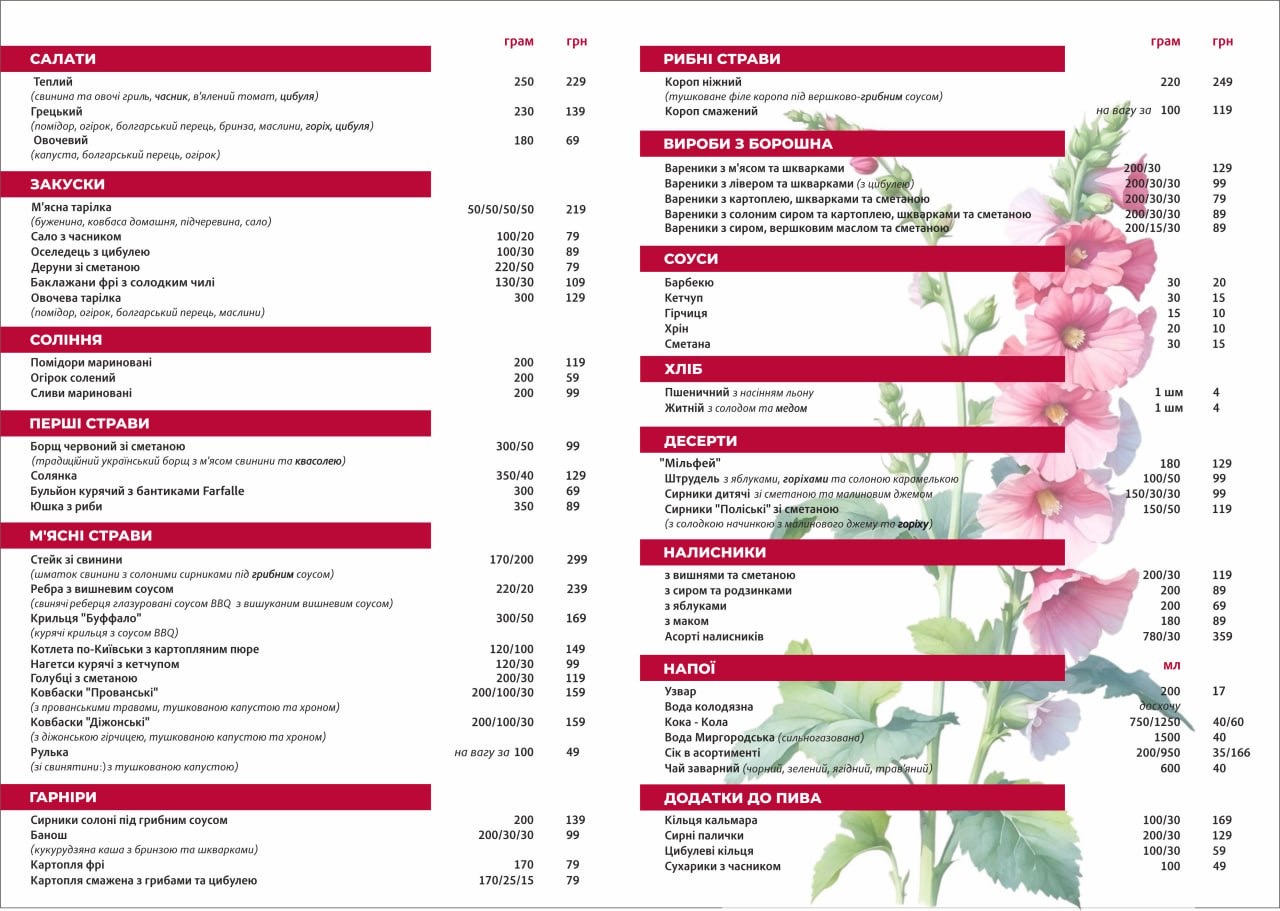 Kafe "Malʹva" menu 1