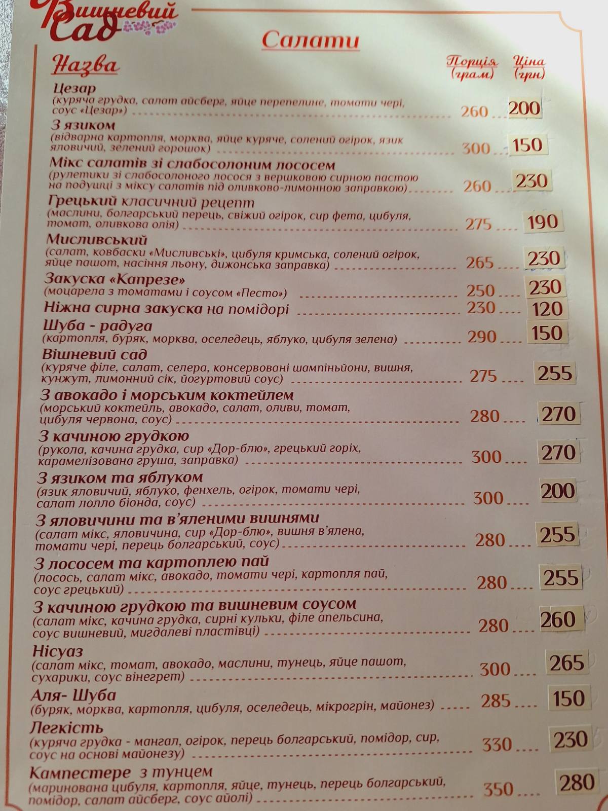Vyshnevyy Sad menu 4