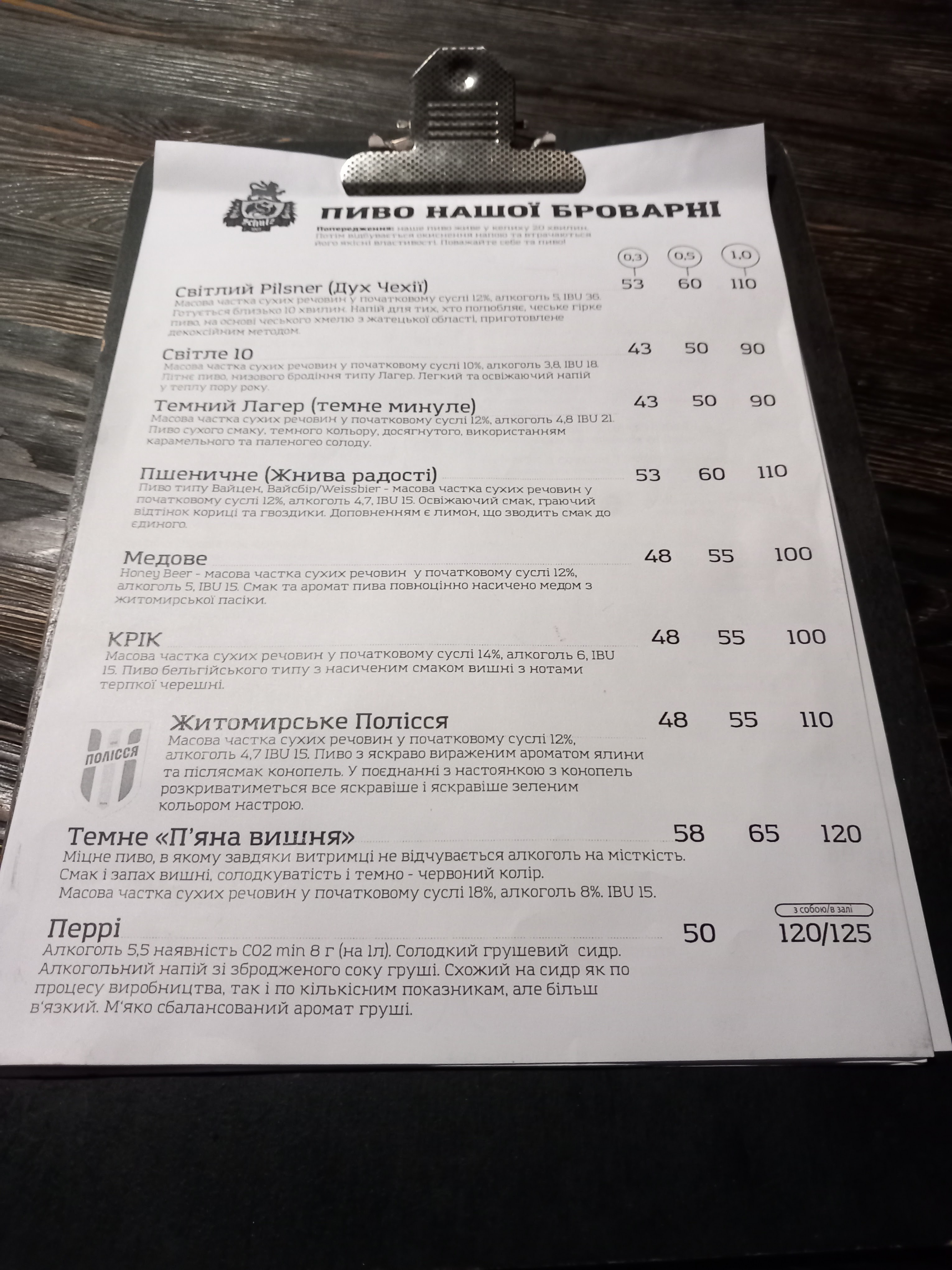 Schultz Pub menu 1