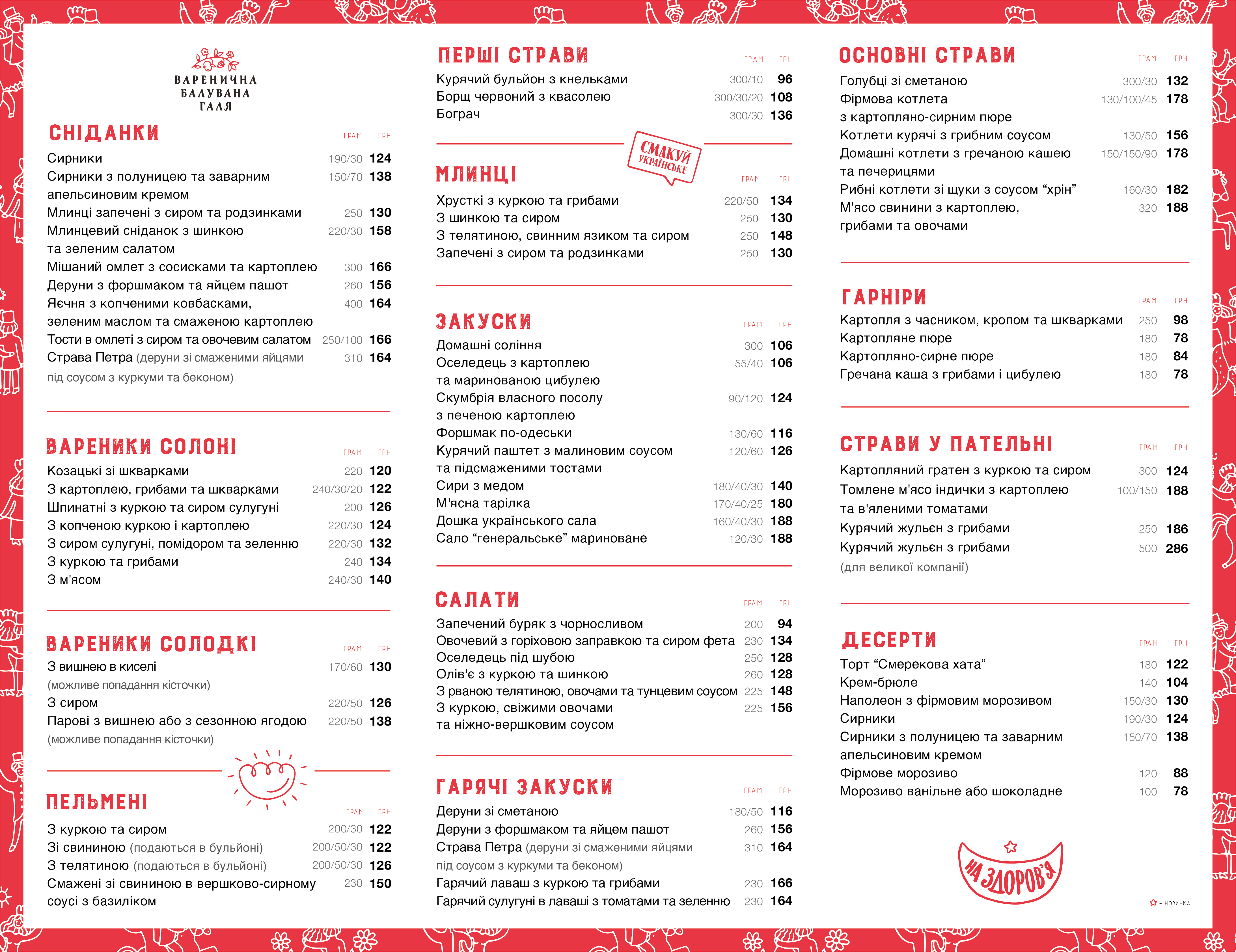 Varenychna. Baluvana Halya menu 1