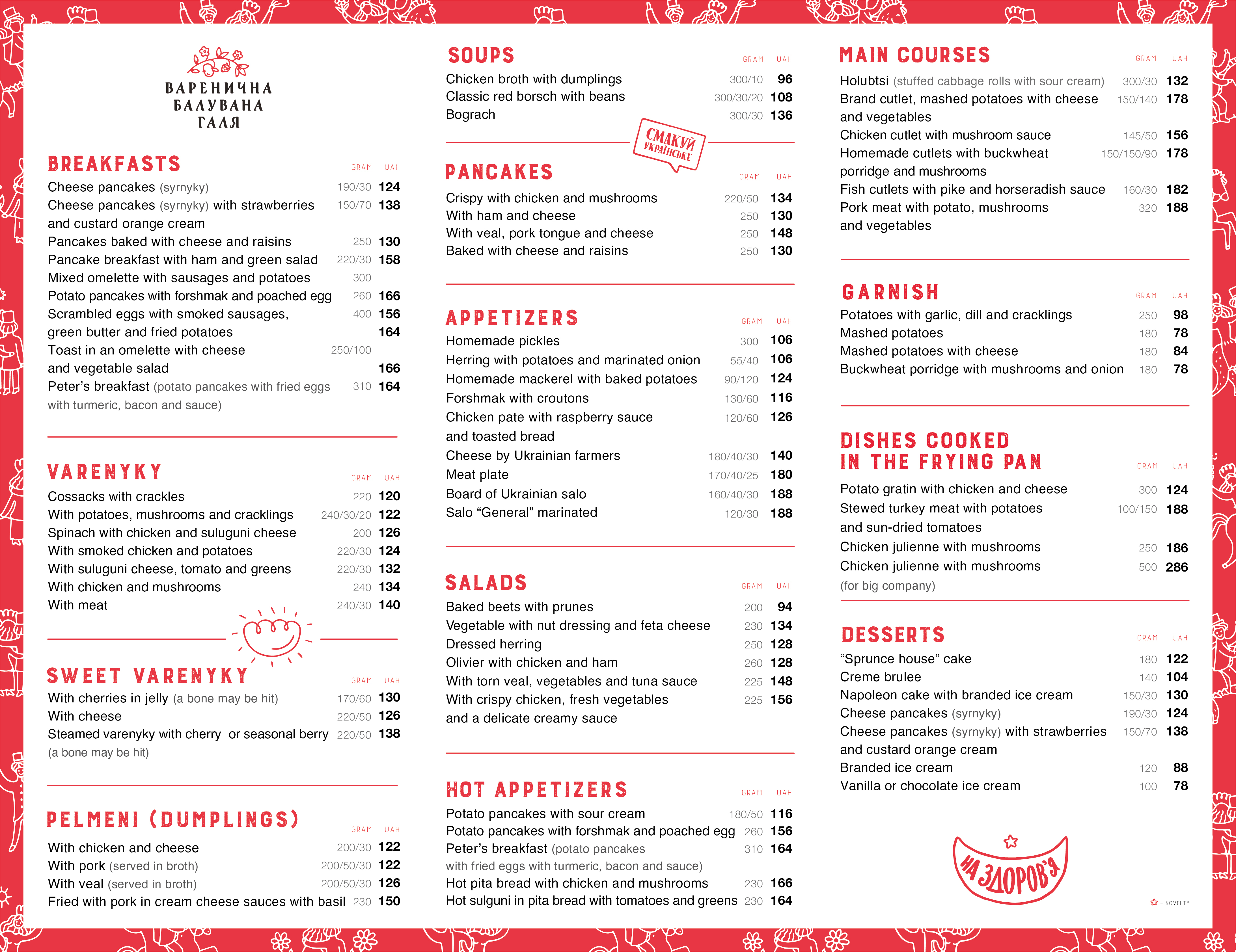 Varenychna. Baluvana Halya menu 4