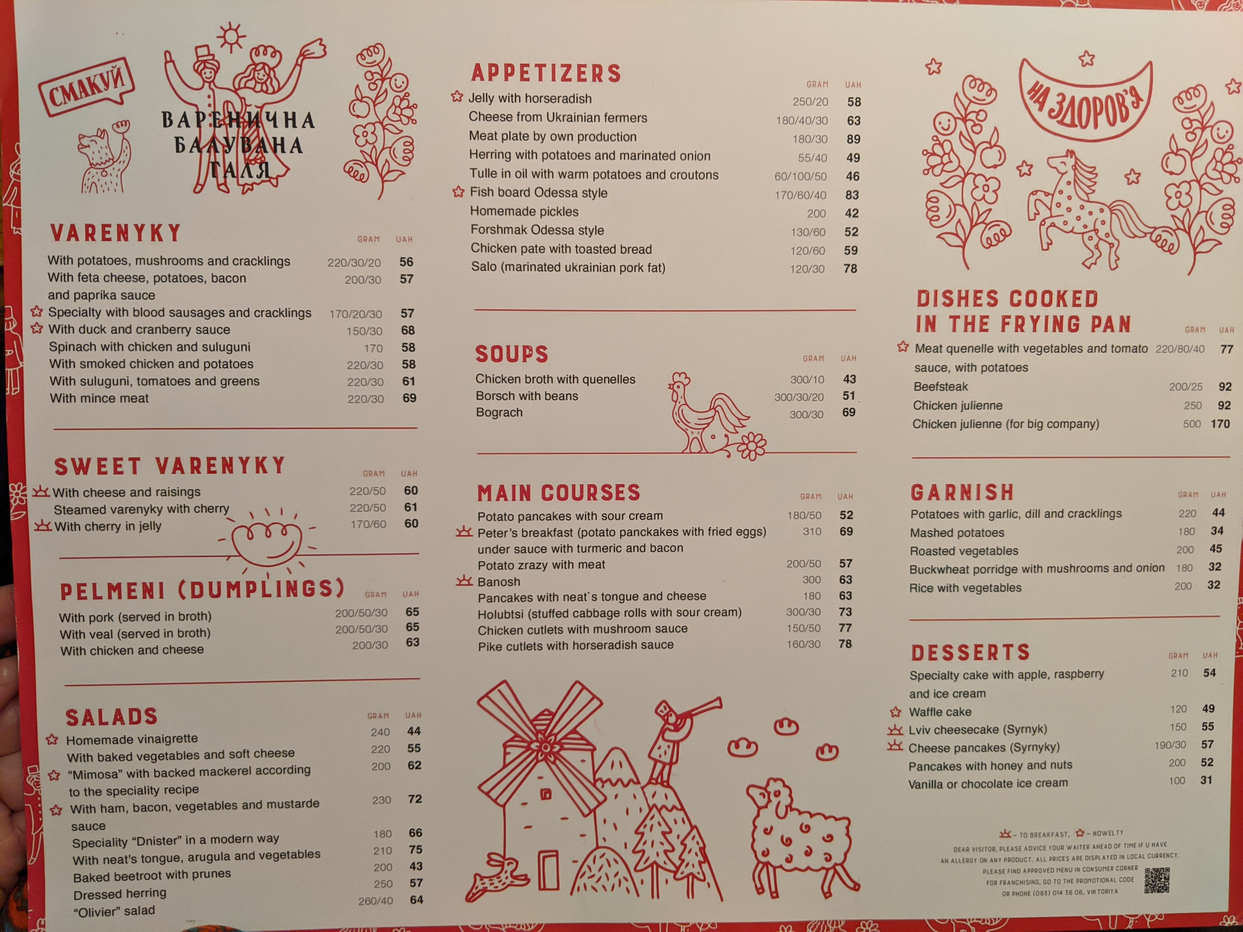 Varenychna. Baluvana Halya menu 8