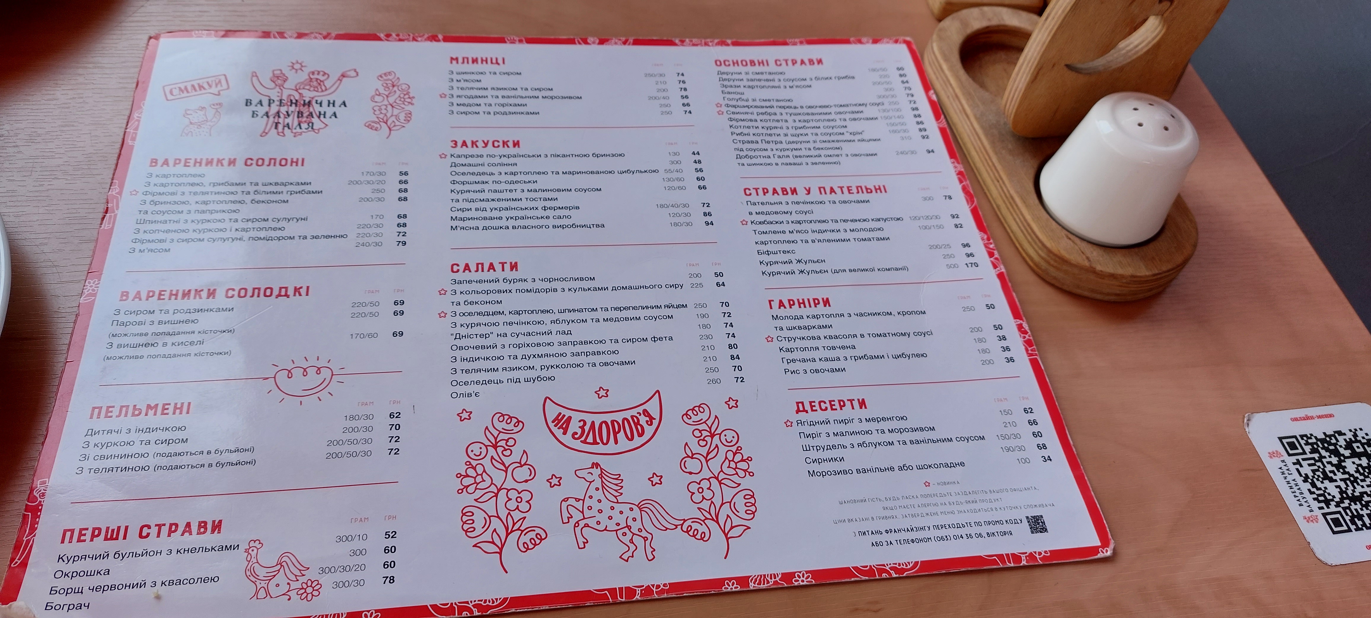 Varenychna Baluvana Halya menu 5