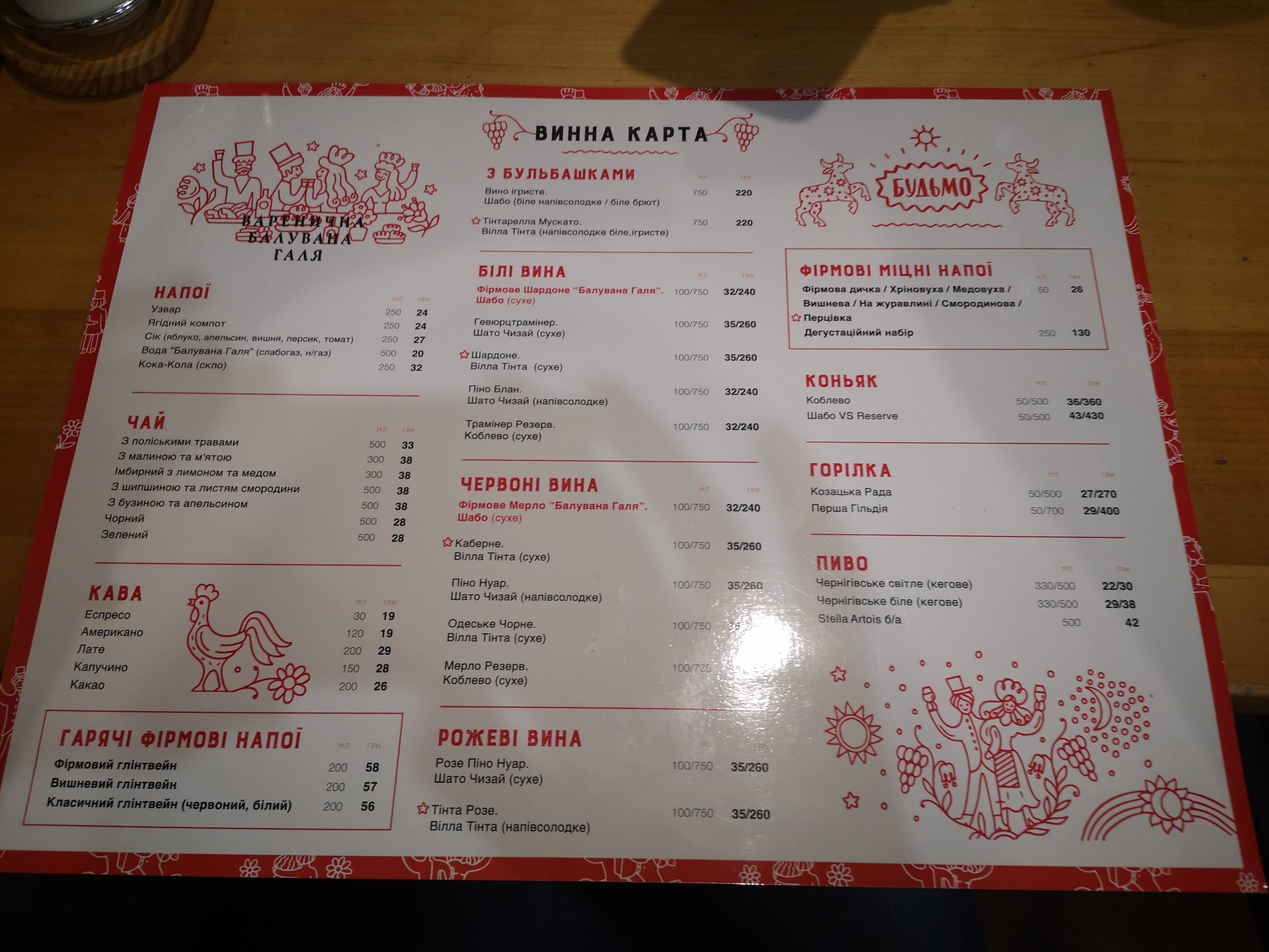 Varenychna Baluvana Halya menu 7