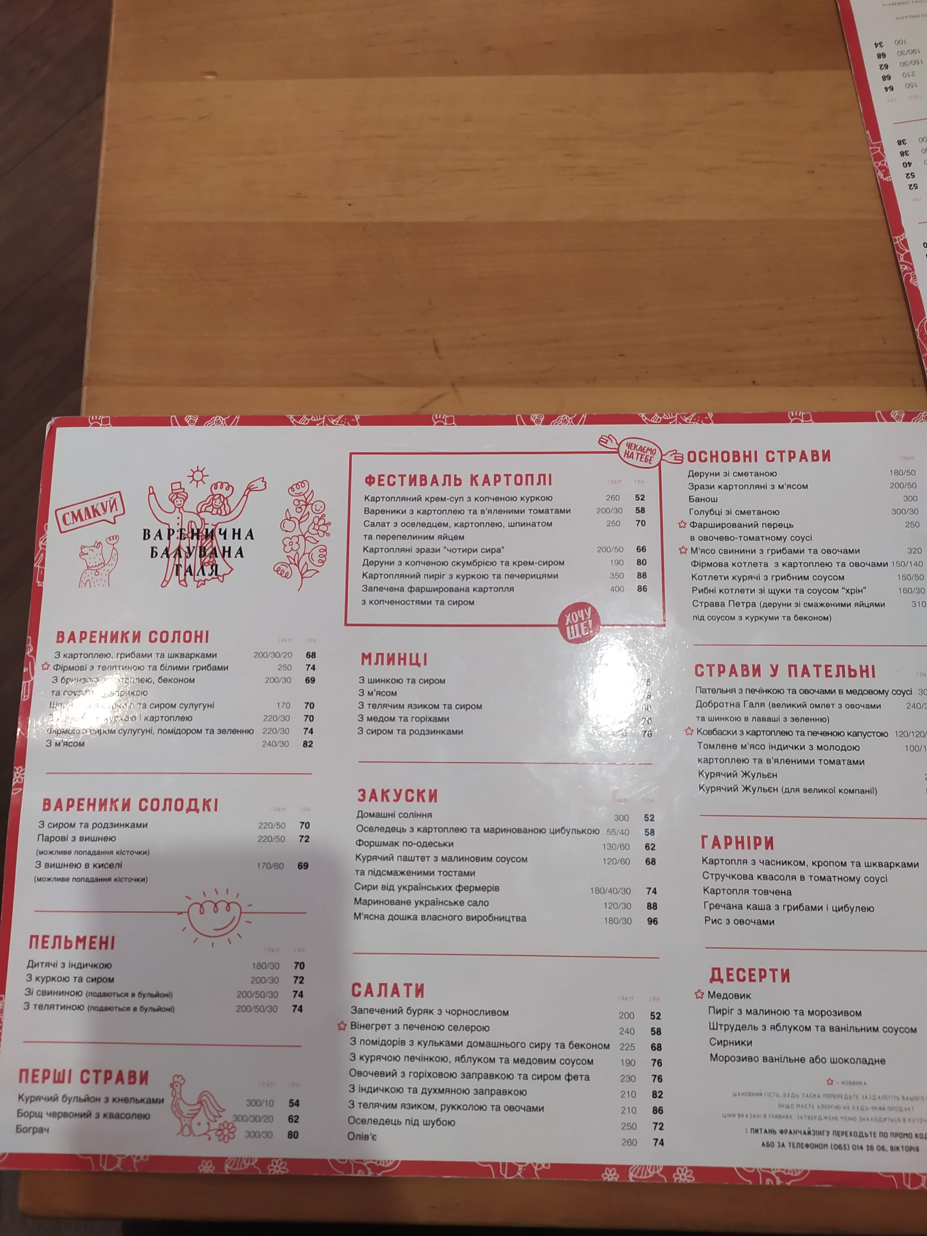 Varenychna Baluvana Halya menu 8
