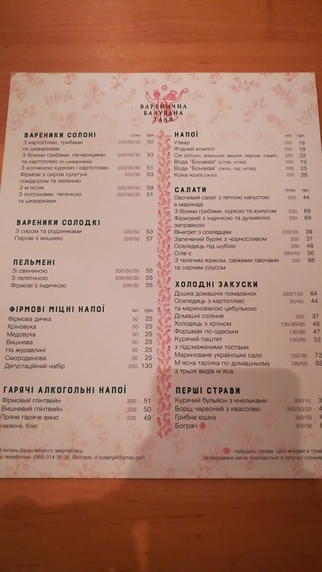 Varenychna Baluvana Halya menu 9