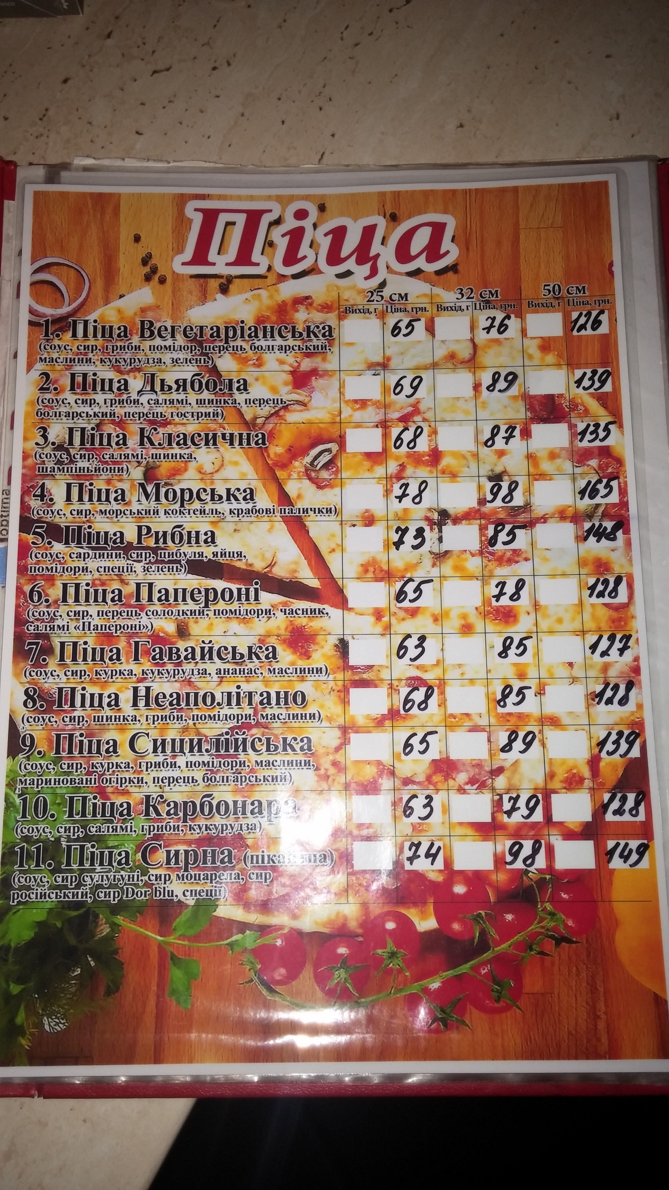 Pitseriya menu 3