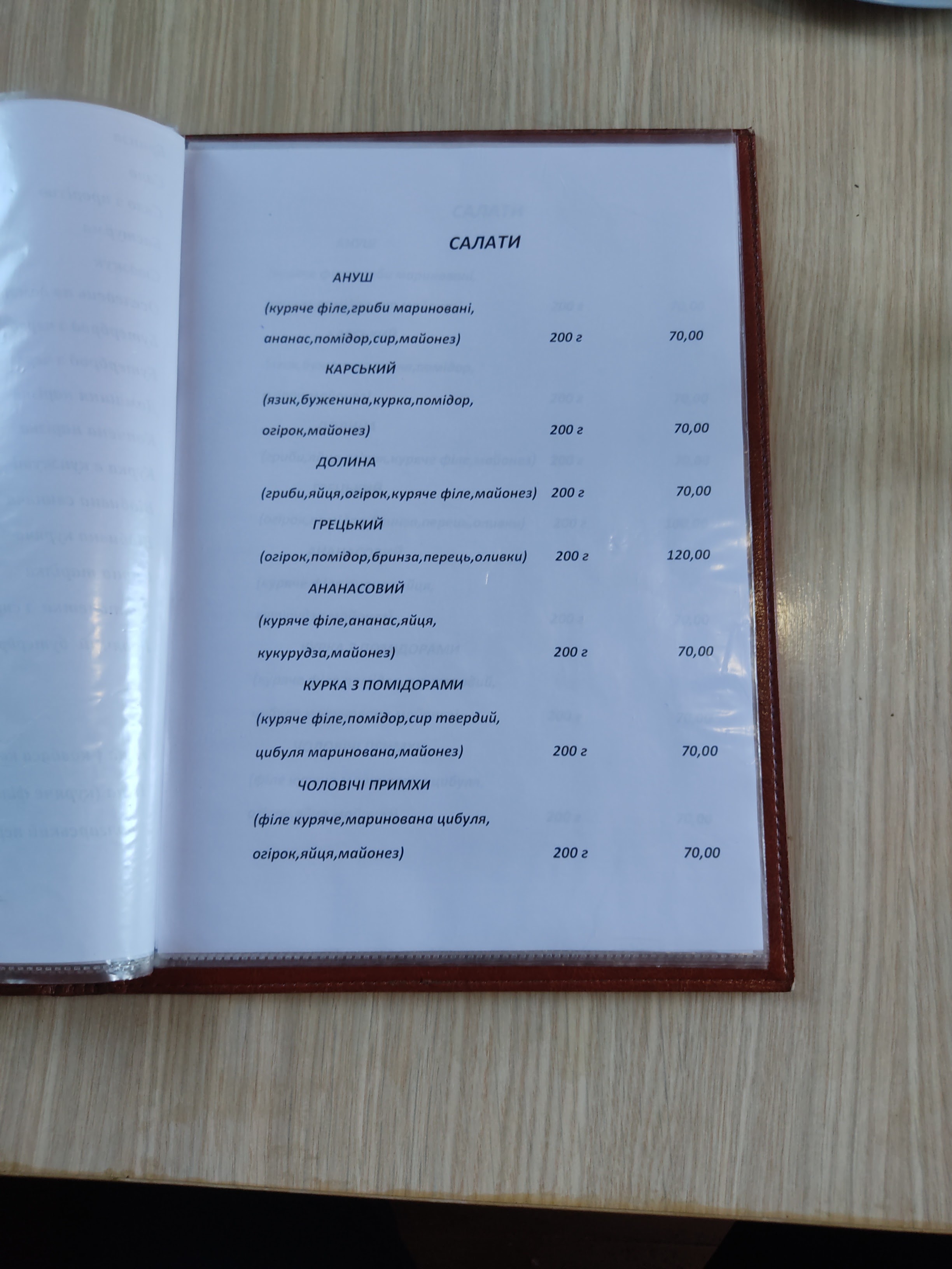 АРАРАТ menu 4