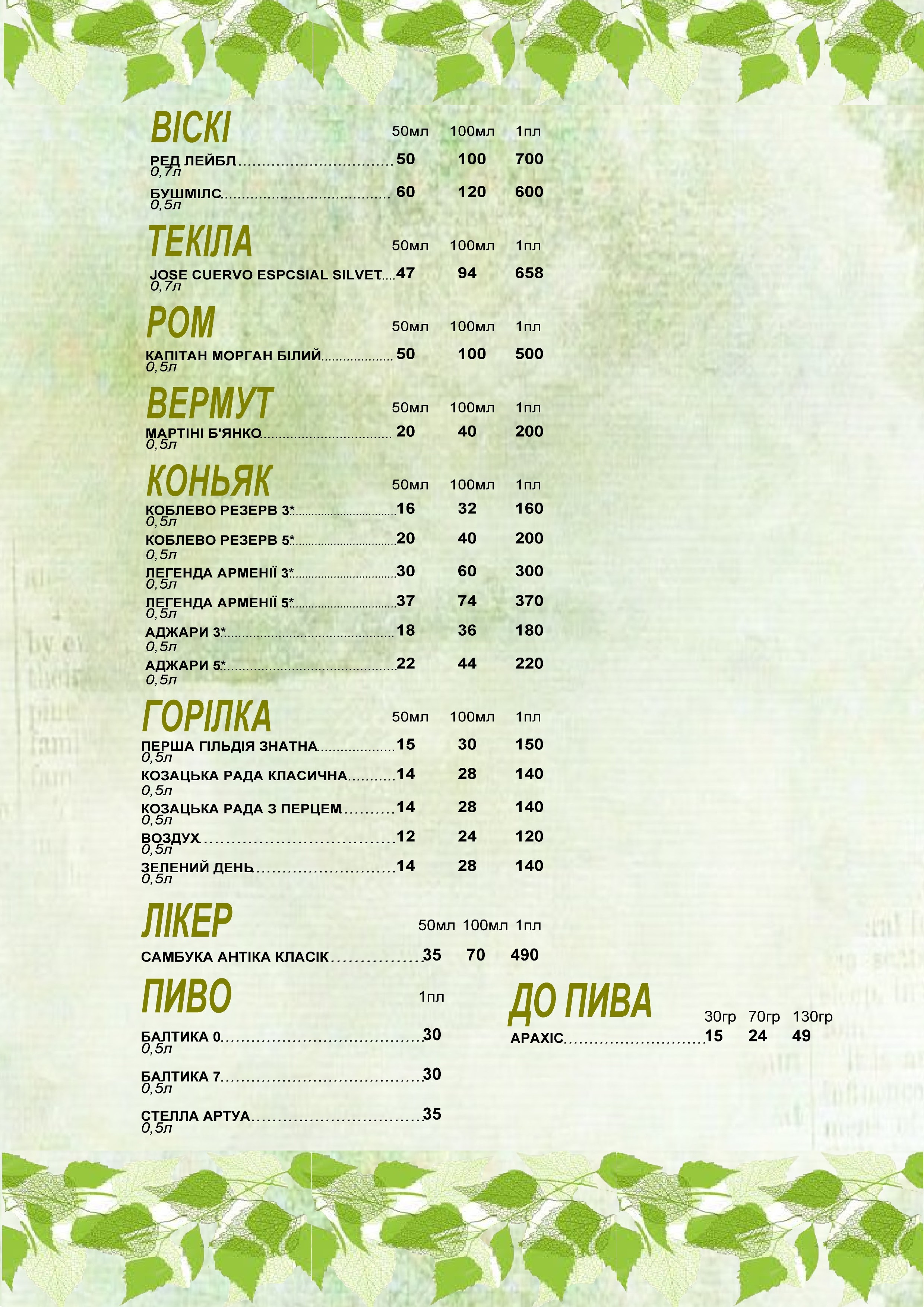 Ресторація Берізка menu 1