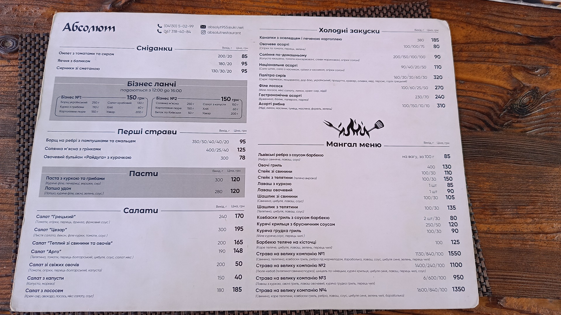 Absolyut menu 1