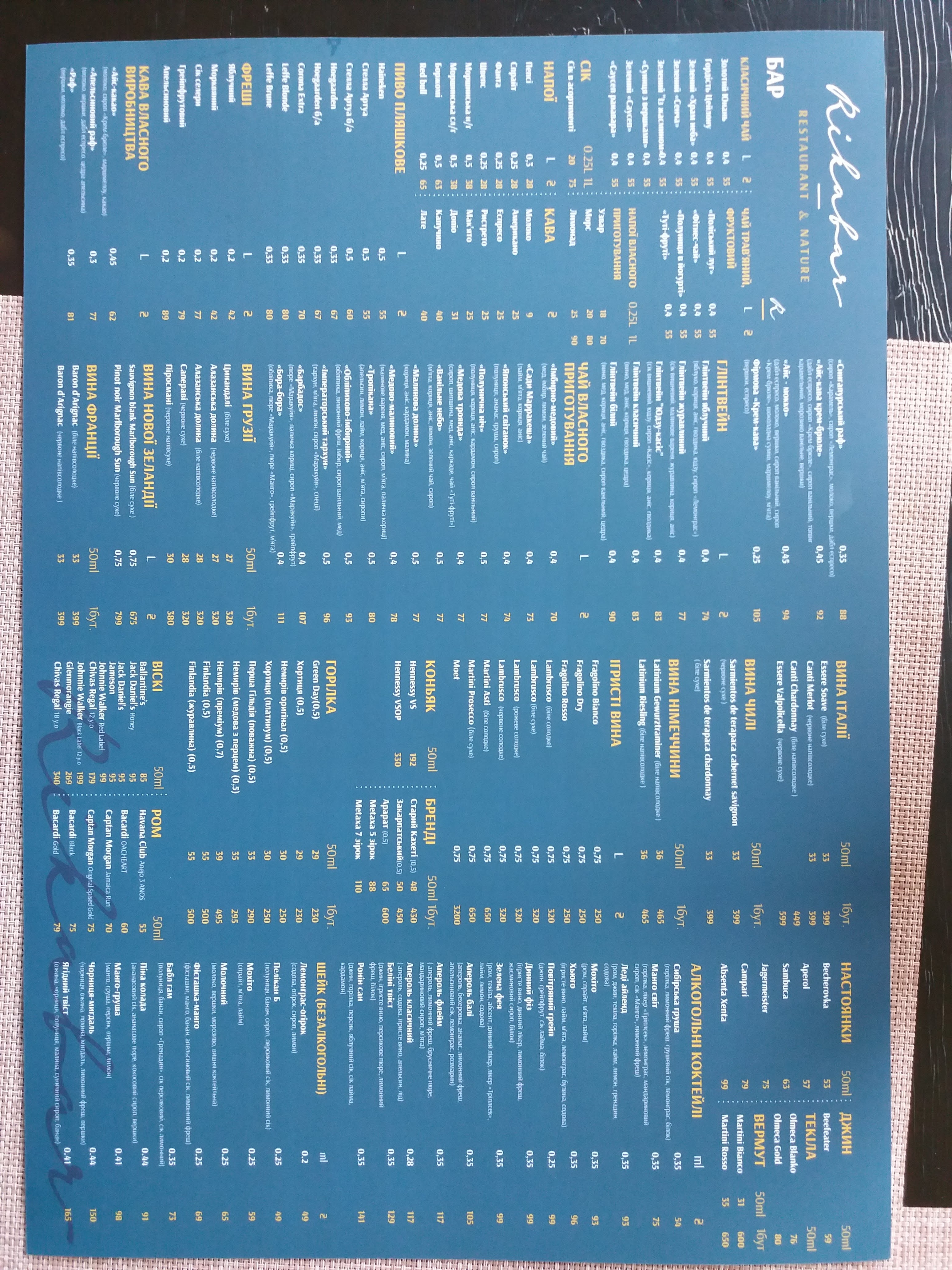 Rikabar. Restoran I Pryroda menu 12