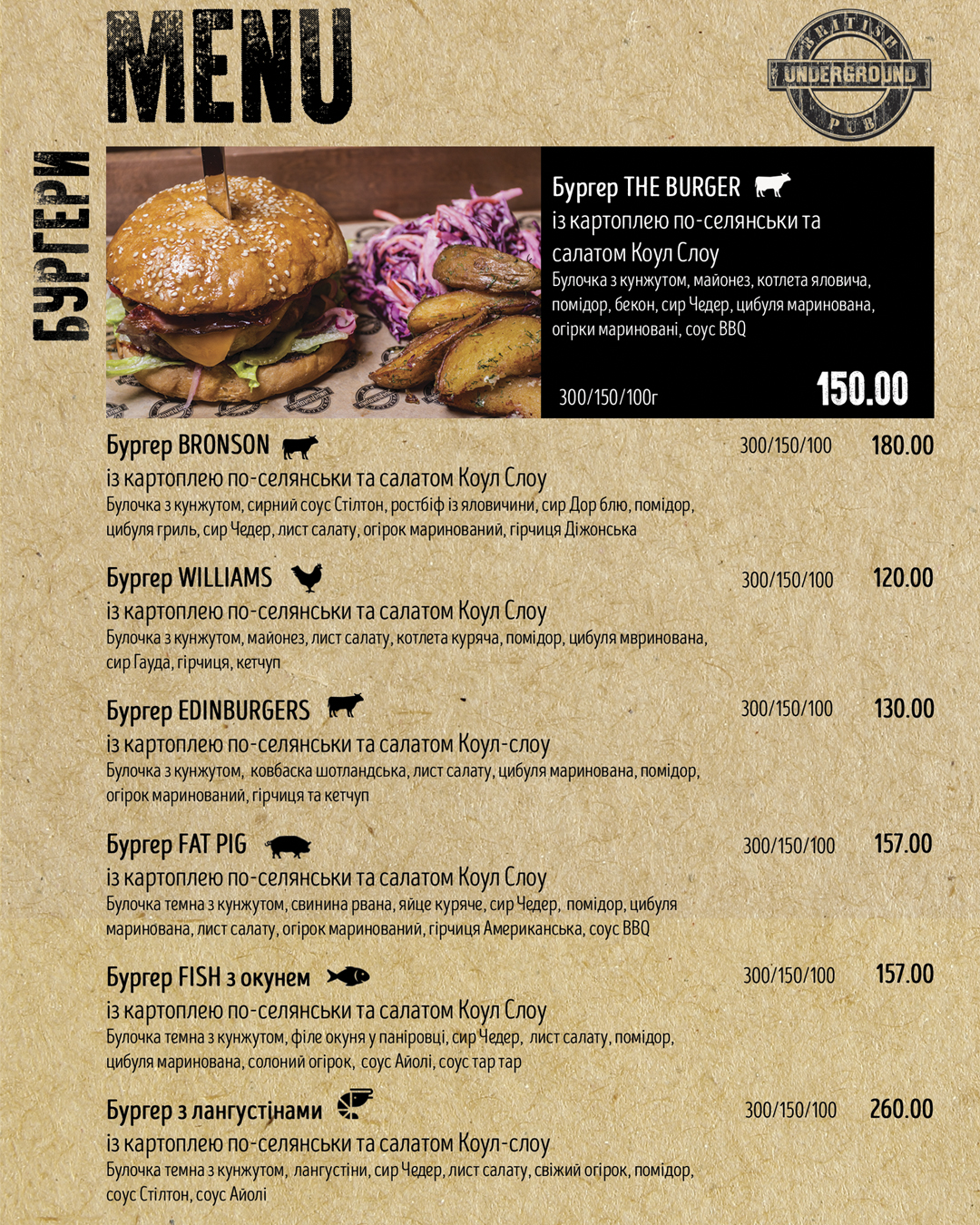 Британський паб "Underground" menu 2