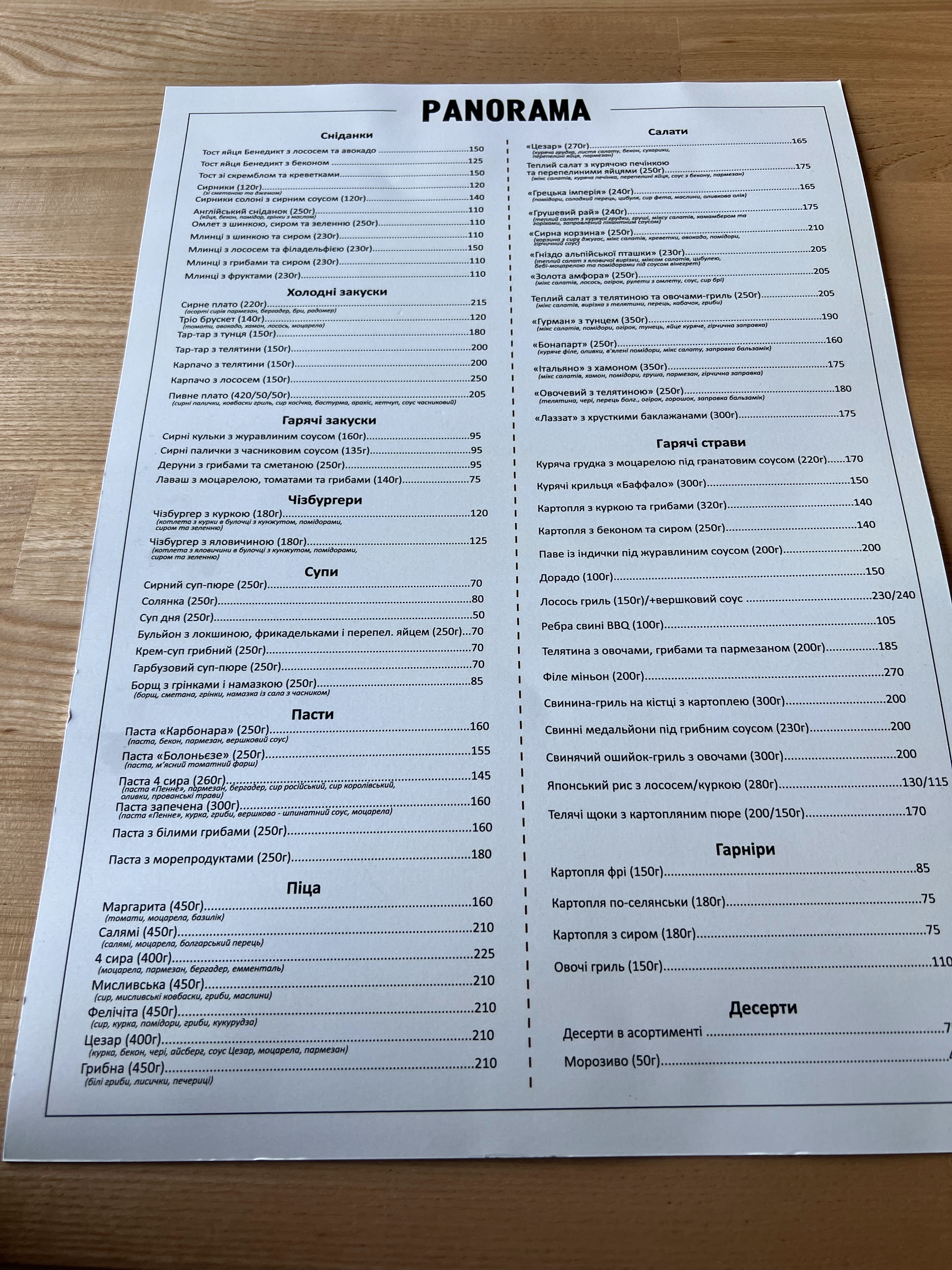 Panorama Bar menu 4