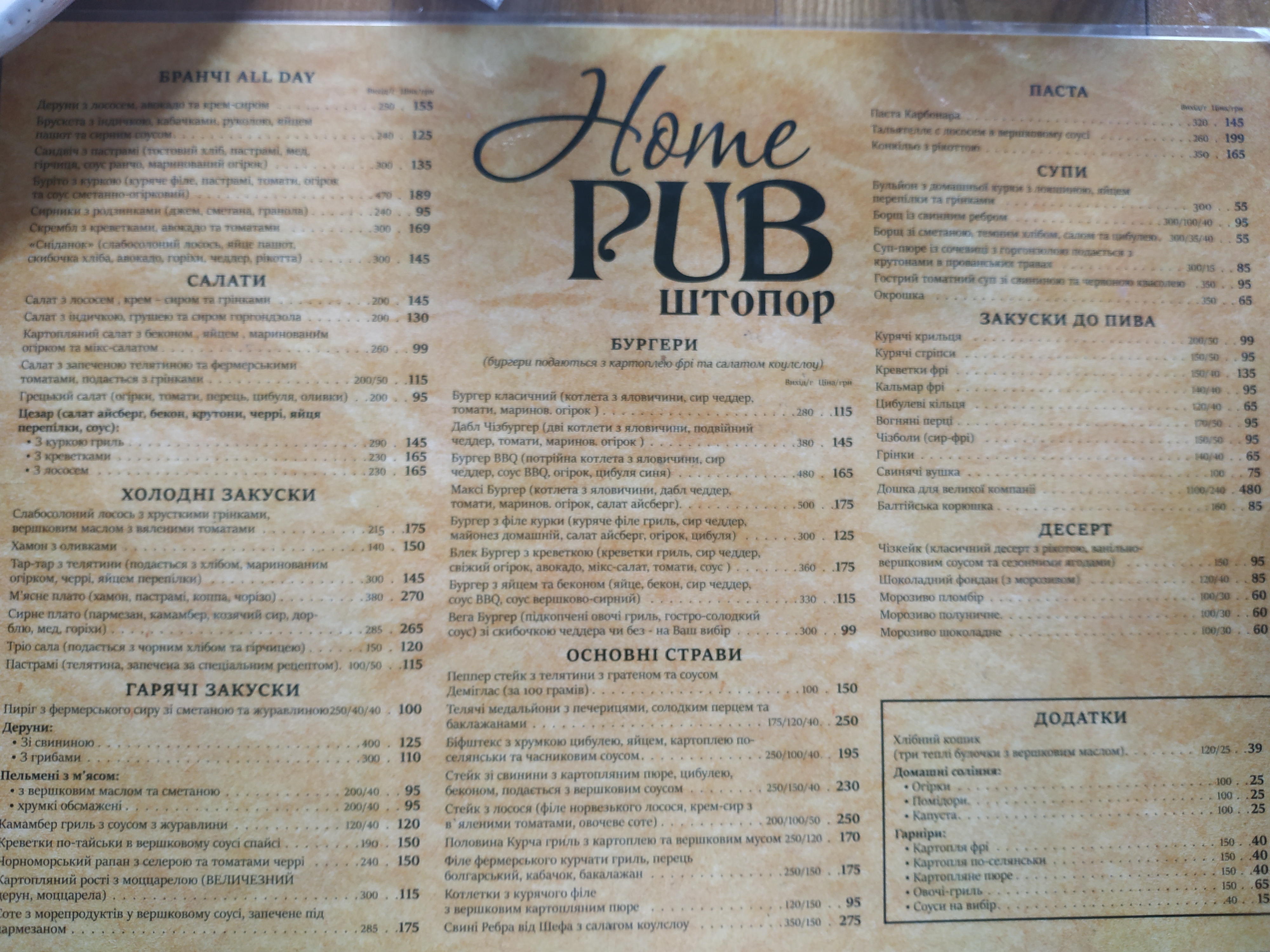 Shtopor menu 4