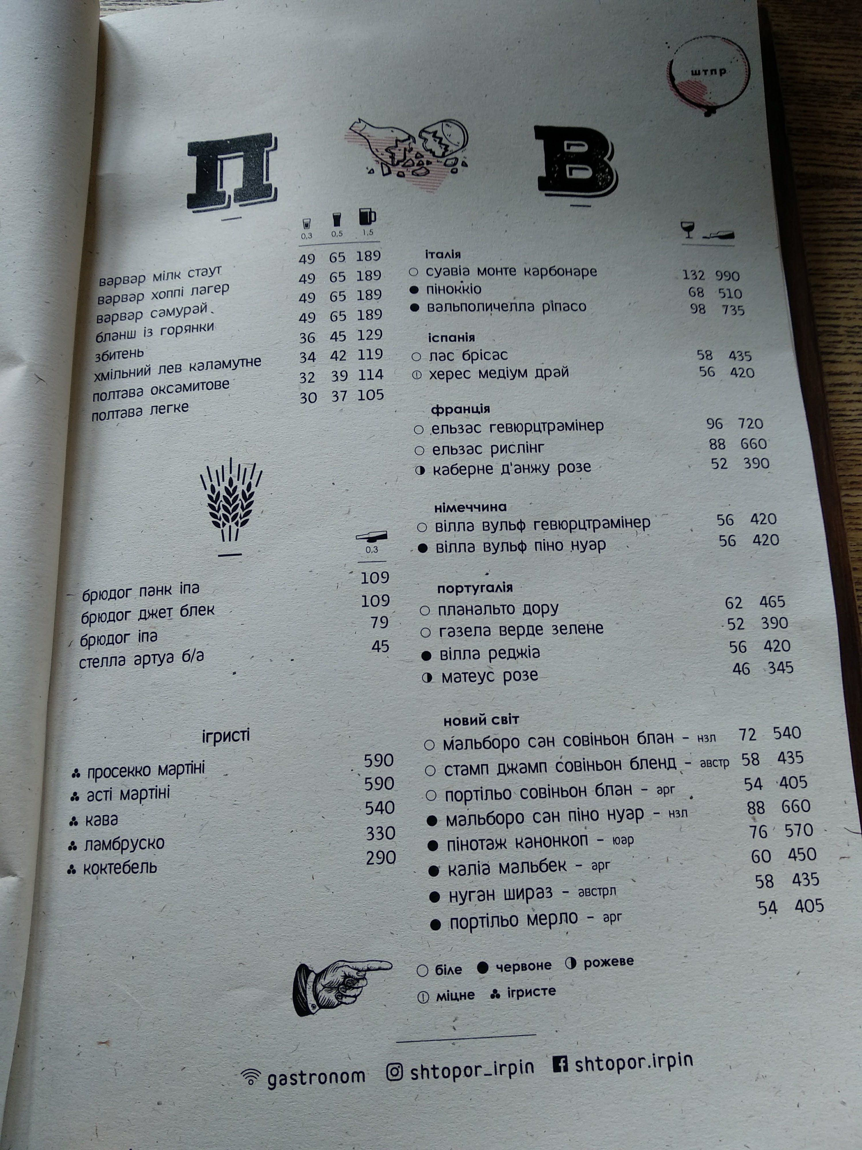 Shtopor menu 7