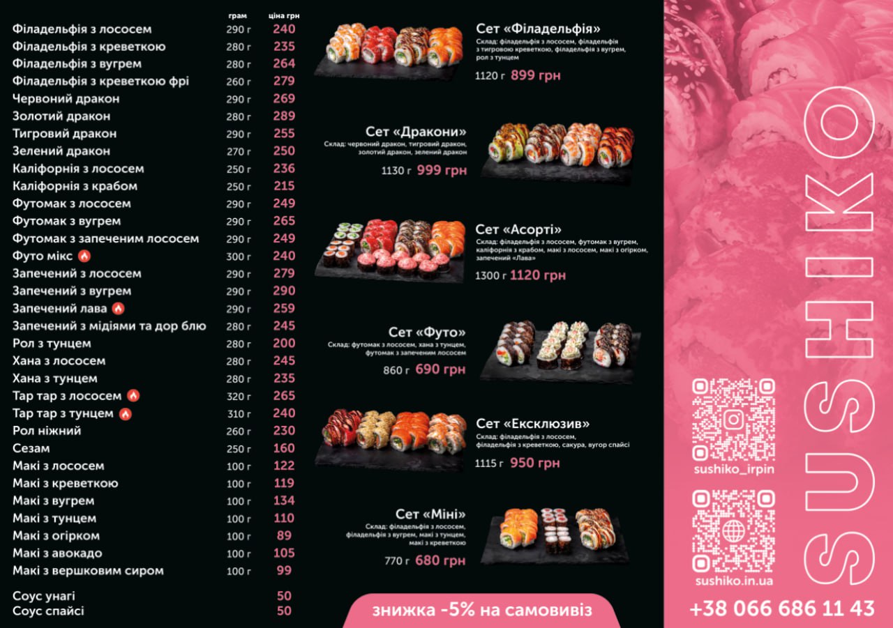 SUSHIKO menu 1