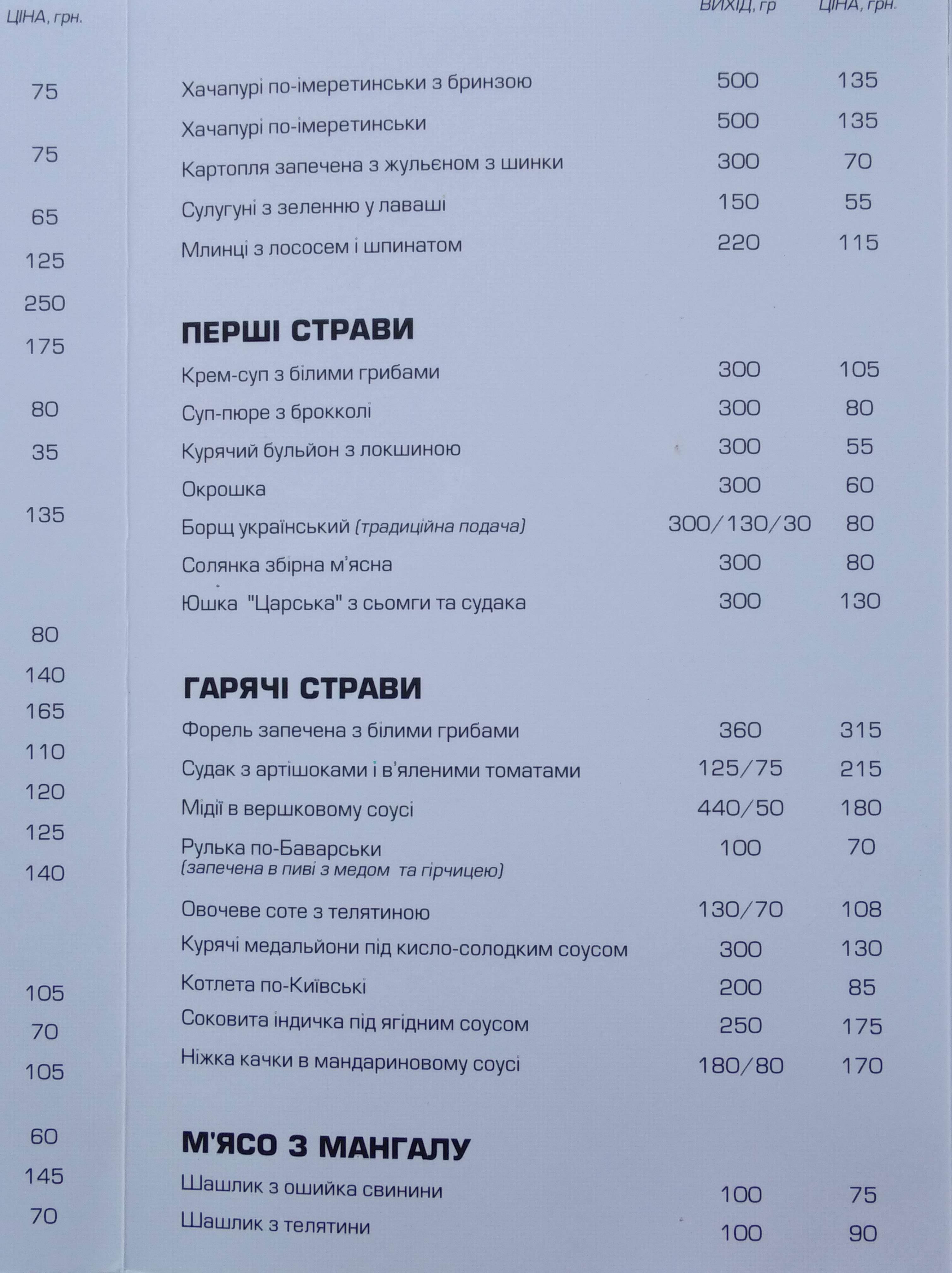 Zolotyy Dub menu 6