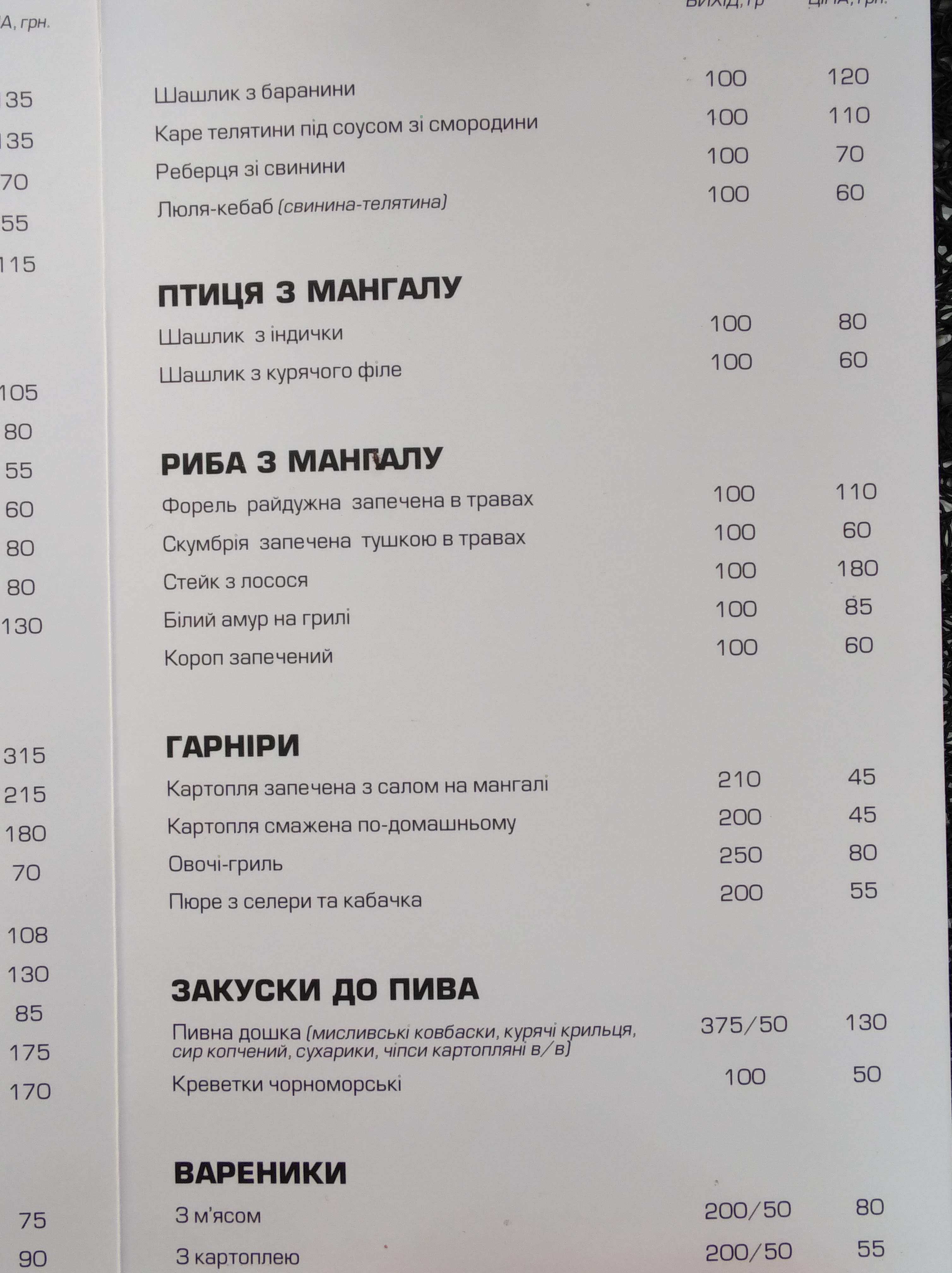 Zolotyy Dub menu 9