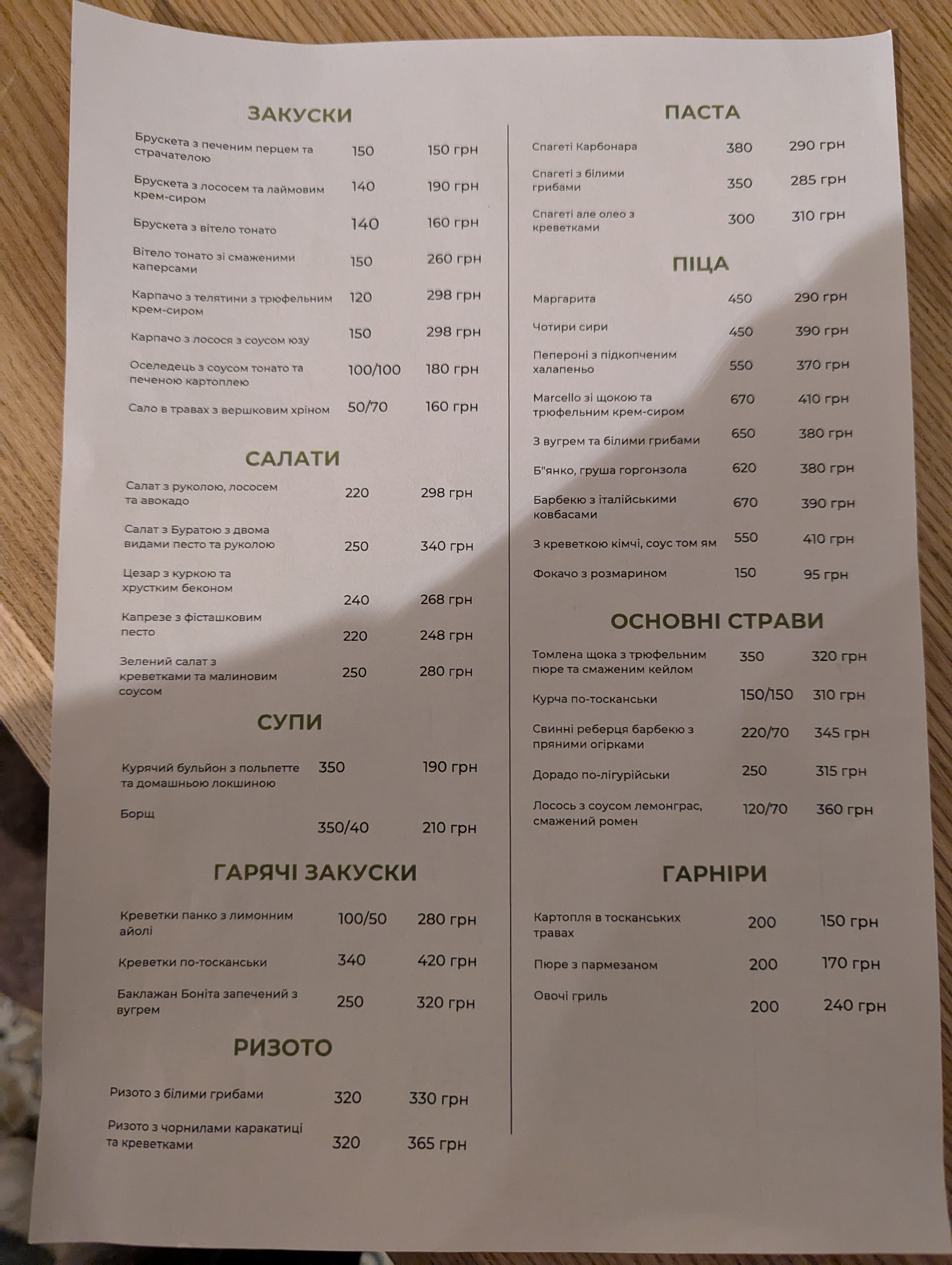Trattoria Marcello menu 1