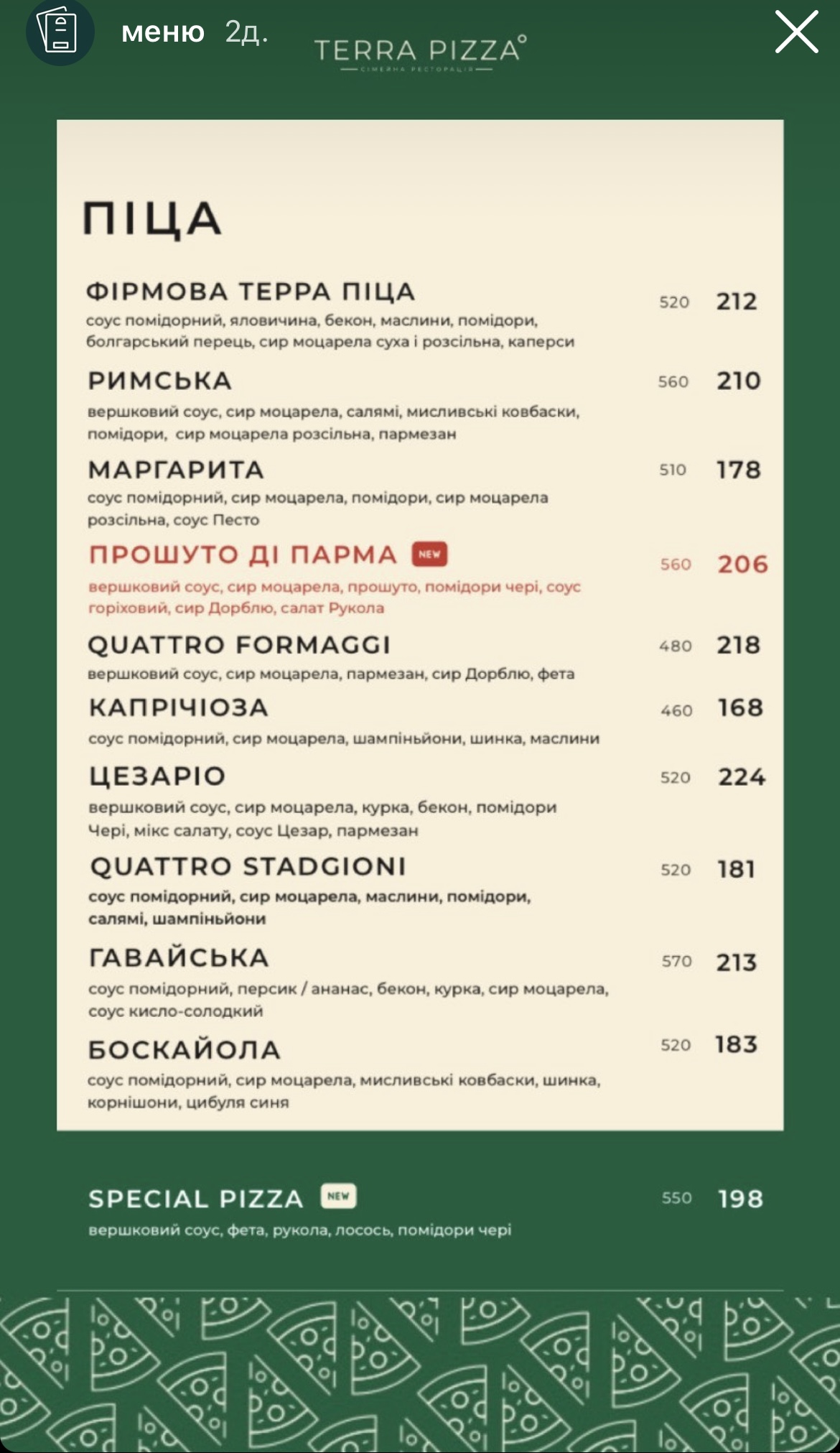 Terra pizza menu 4