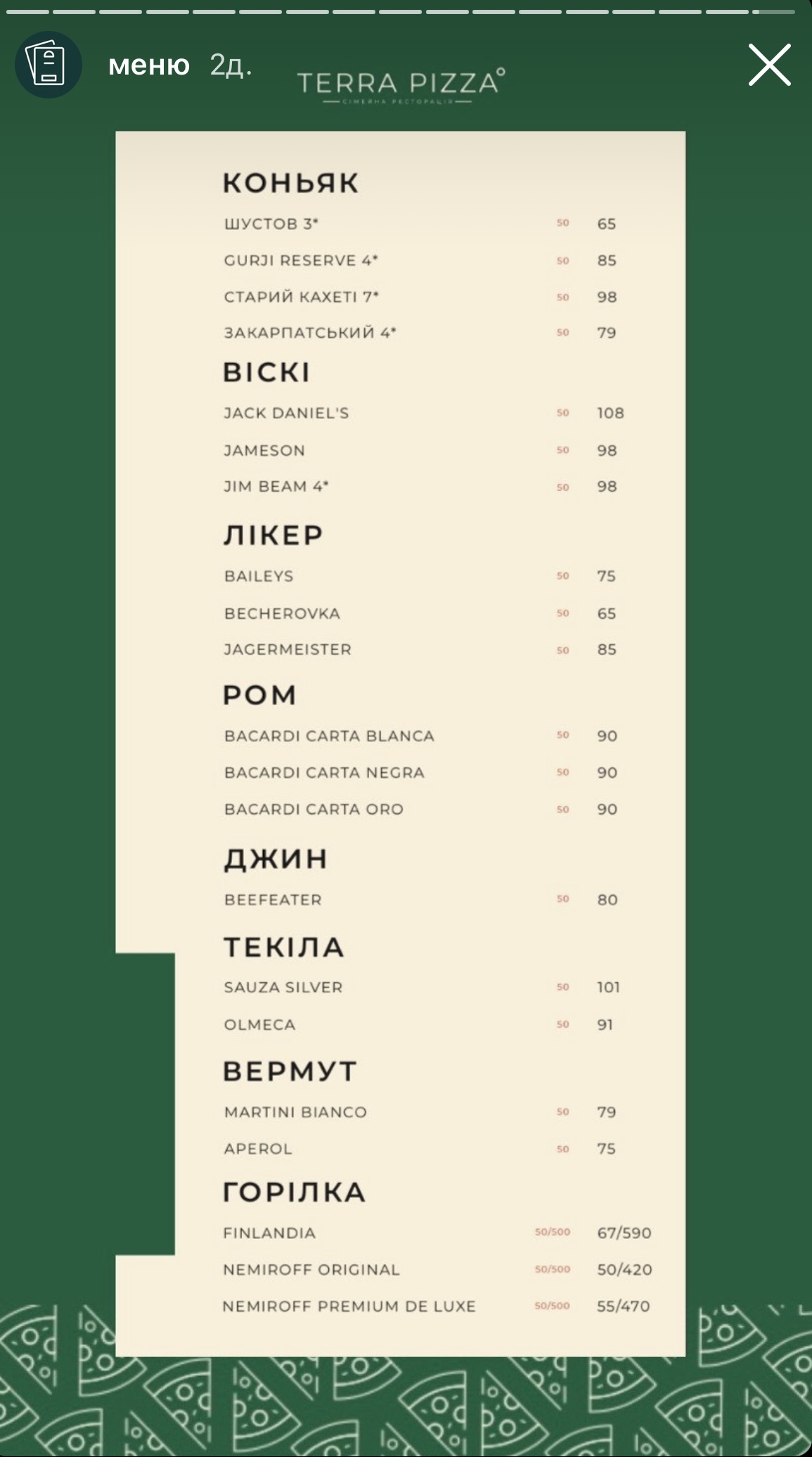 Terra pizza menu 9
