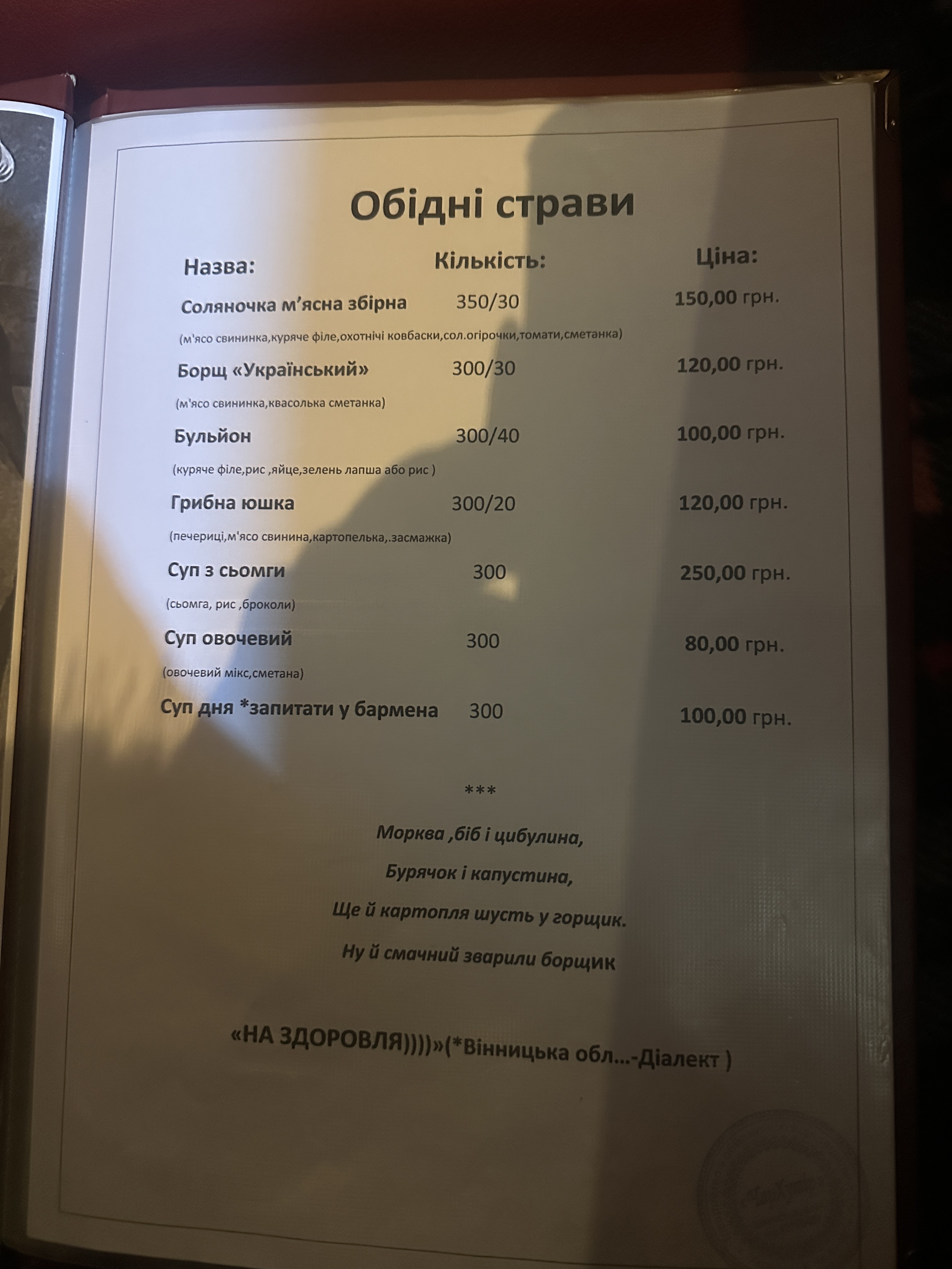 Шинок "ЧарХутір" menu 11