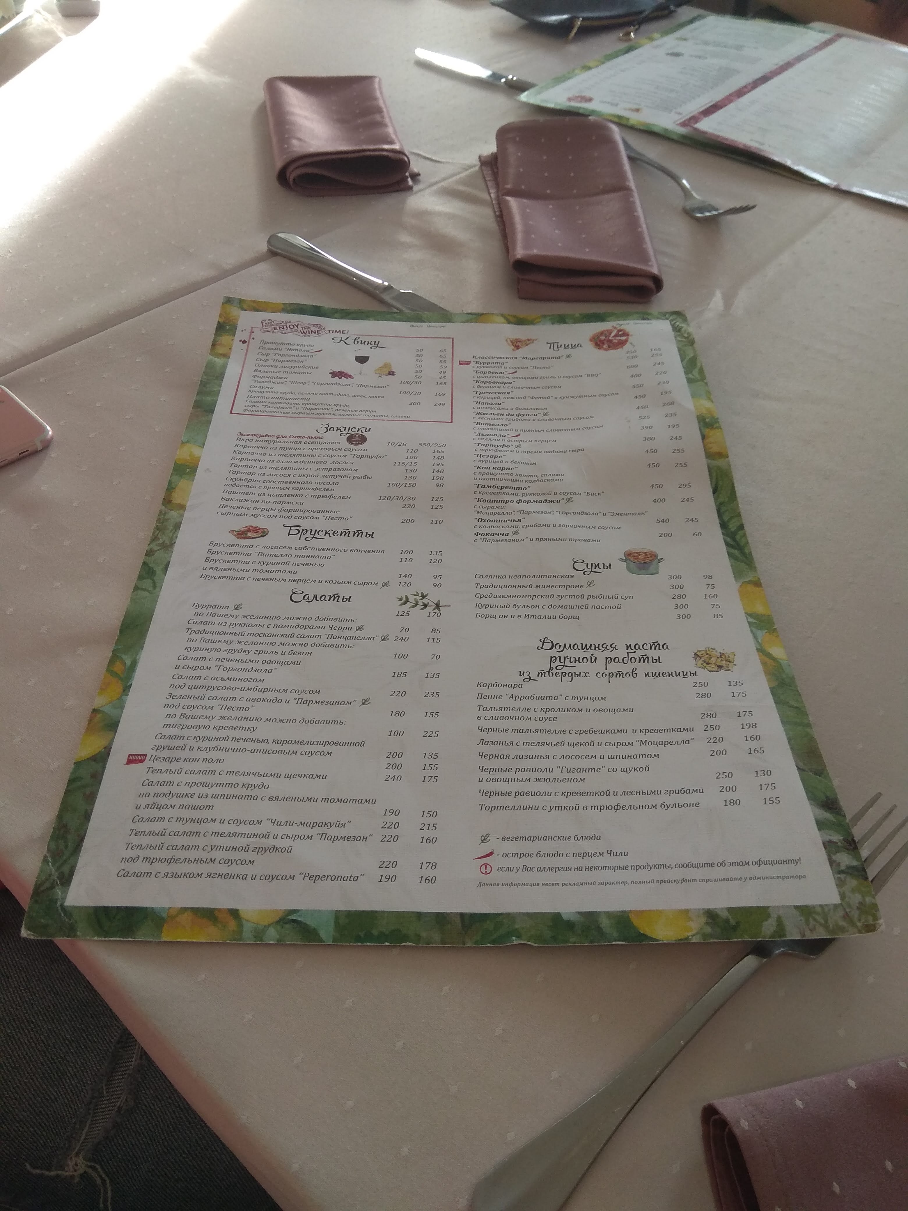 Сито П'яно Італьяно menu 11