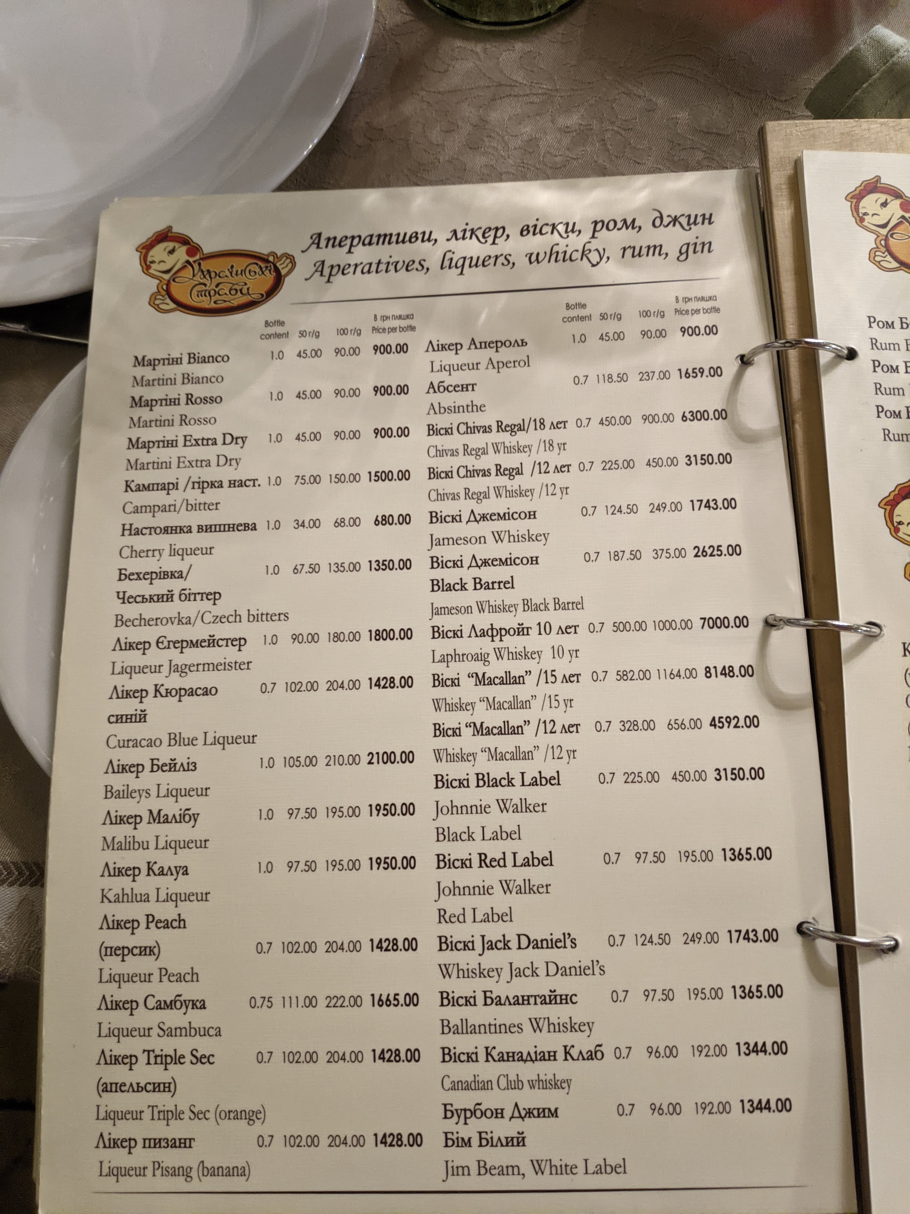 Ukrains'ki Stravy menu 1