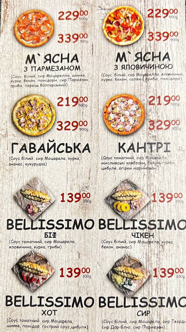 Bellissimo Pizza menu 1