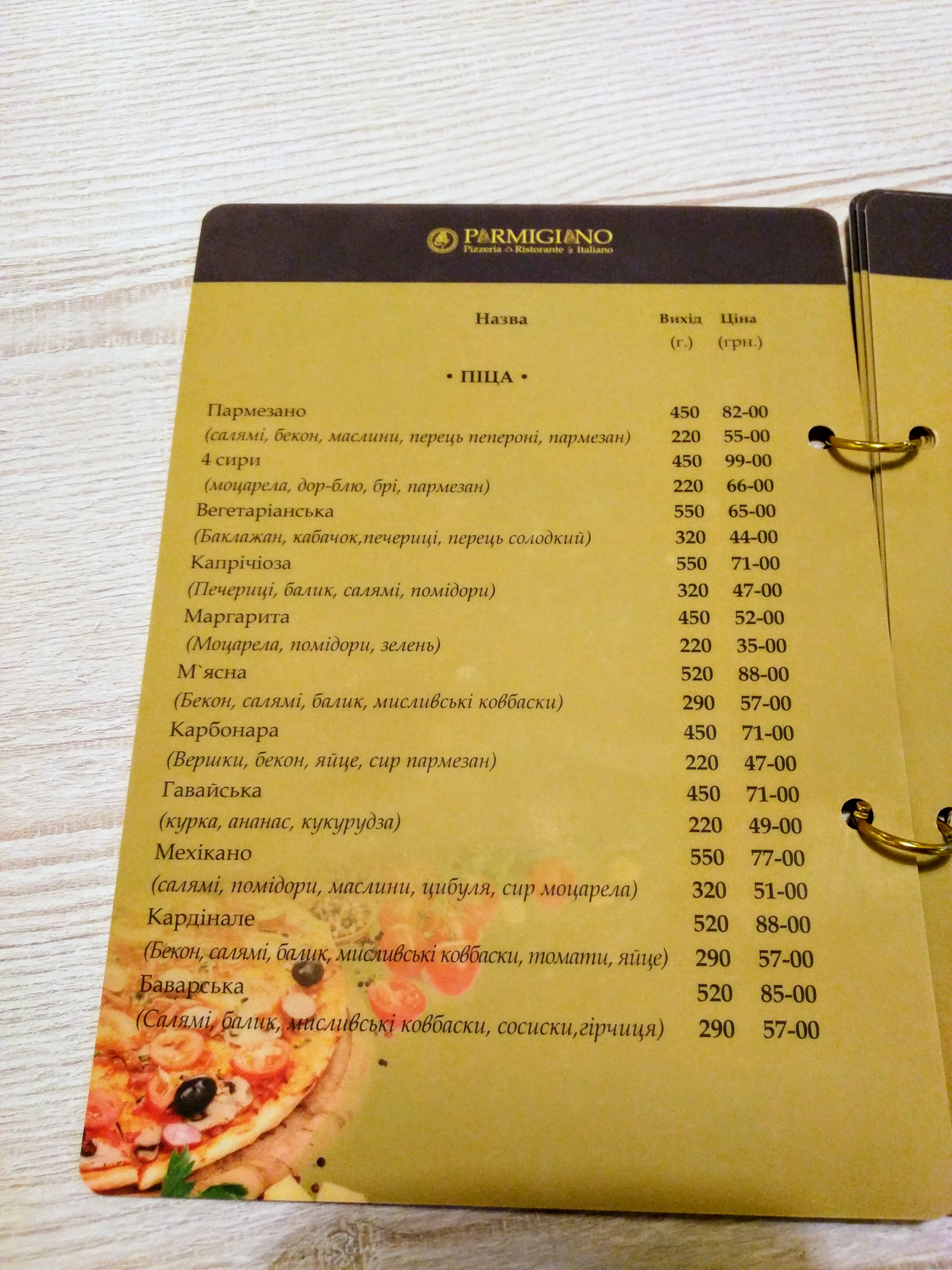 Parmigiano menu 1