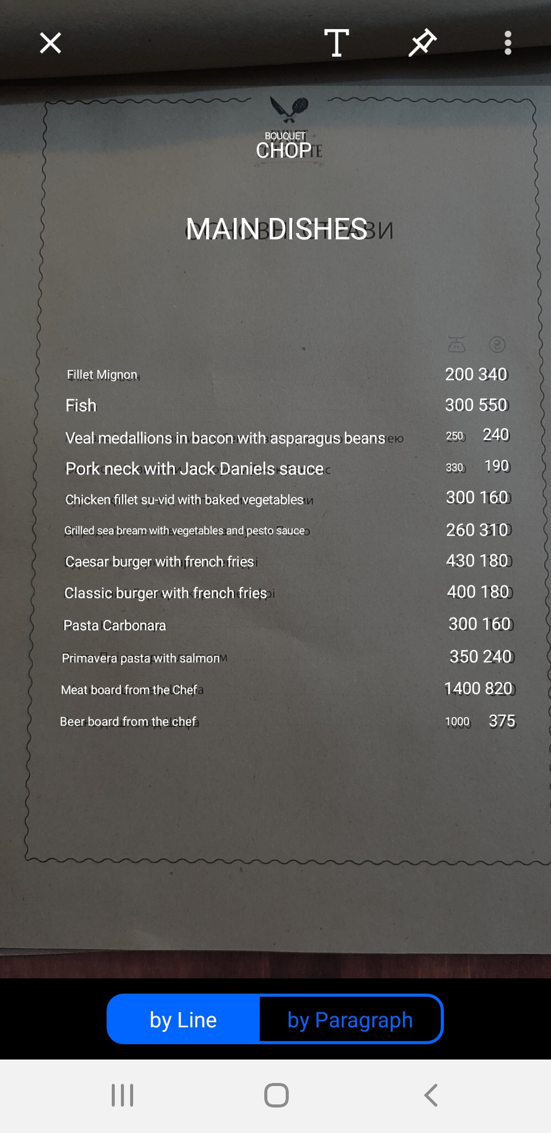 Букет Côtelette menu 9