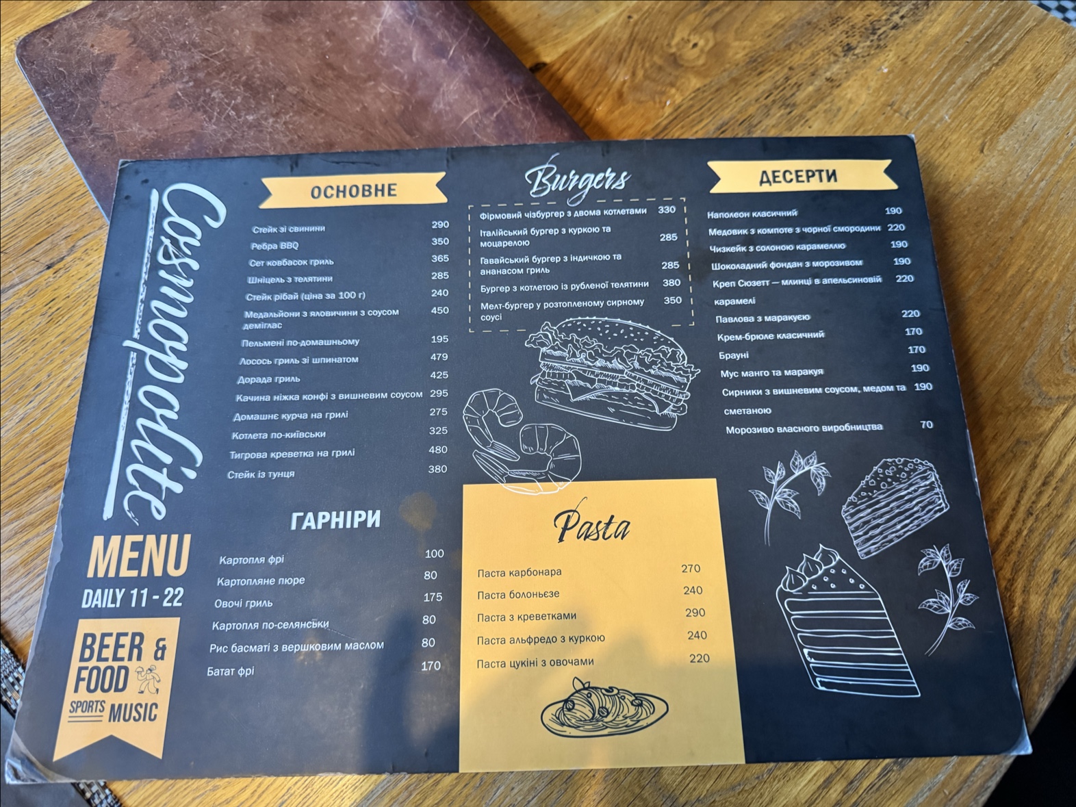 Kosmopolit Restoran-Brovarnya menu 1