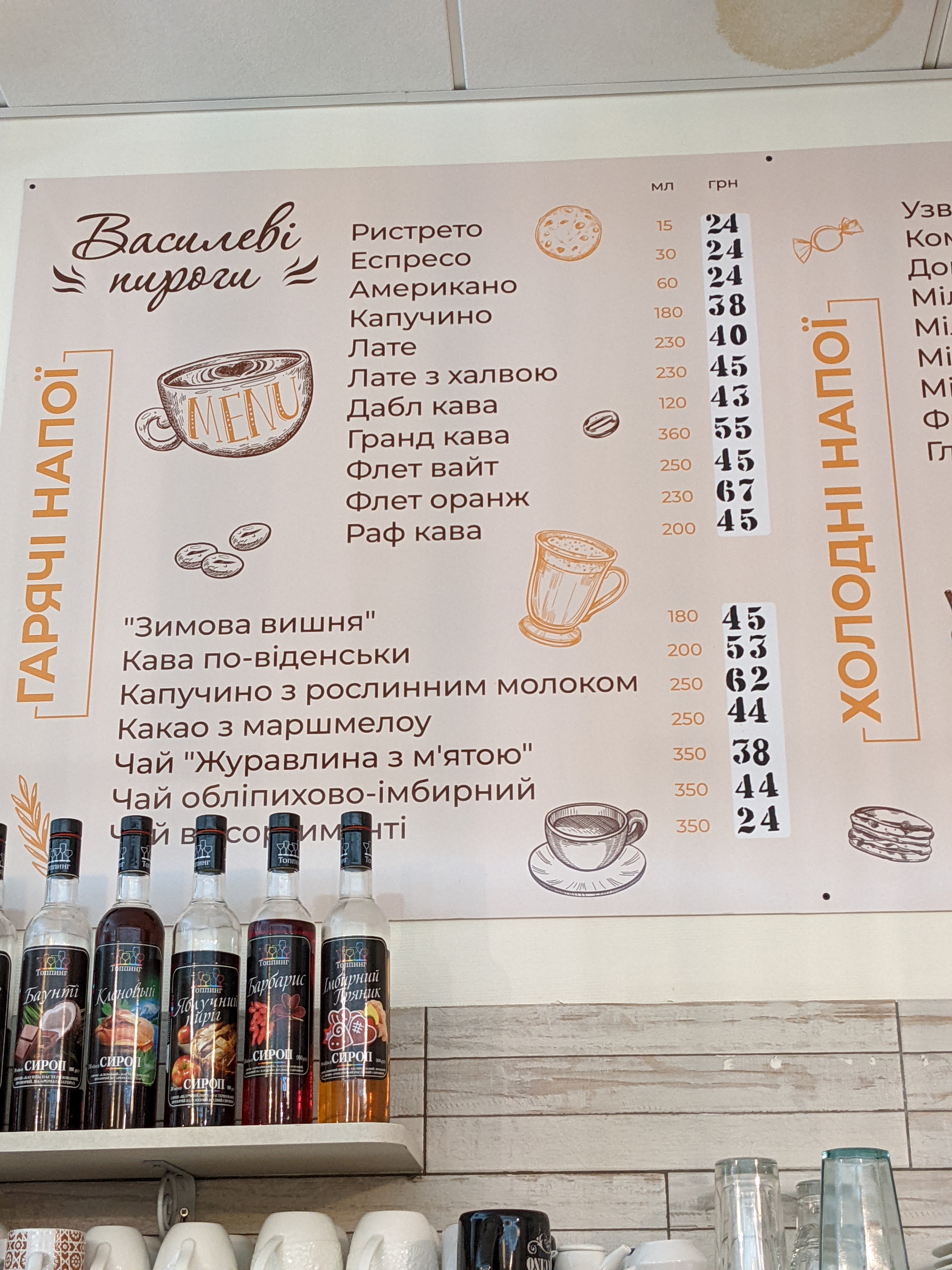 Vasylevi Pyrohy menu 4