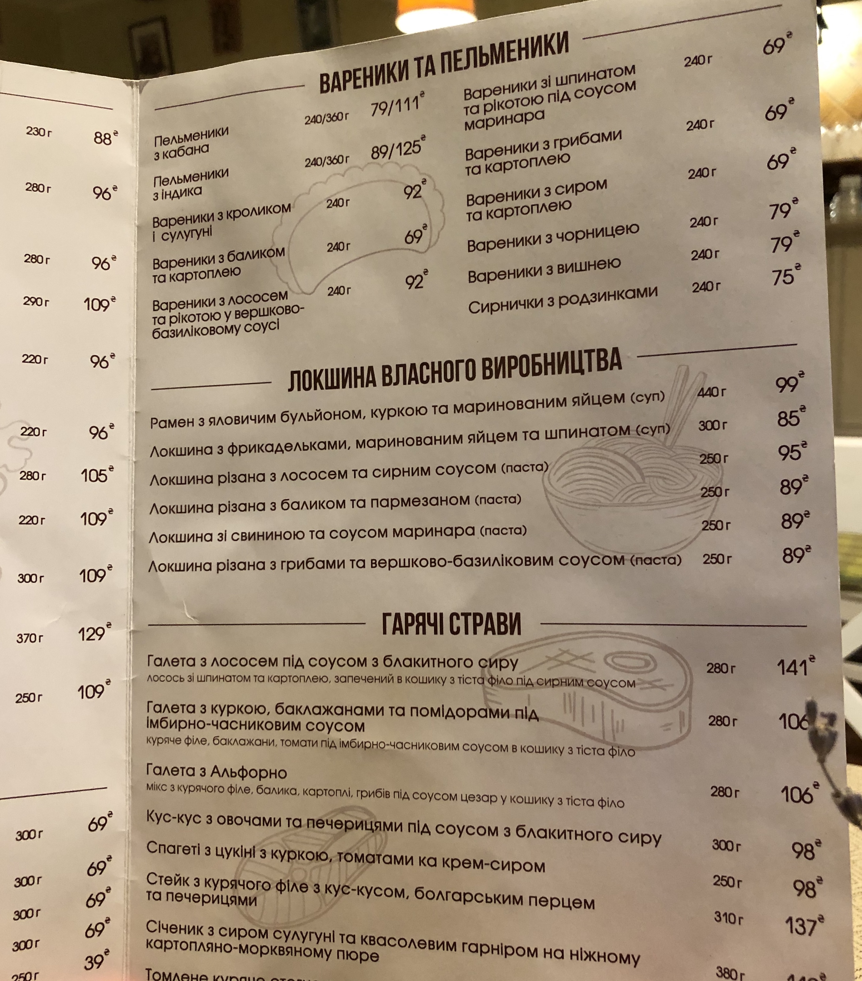 Vasylevi Pyrohy menu 7
