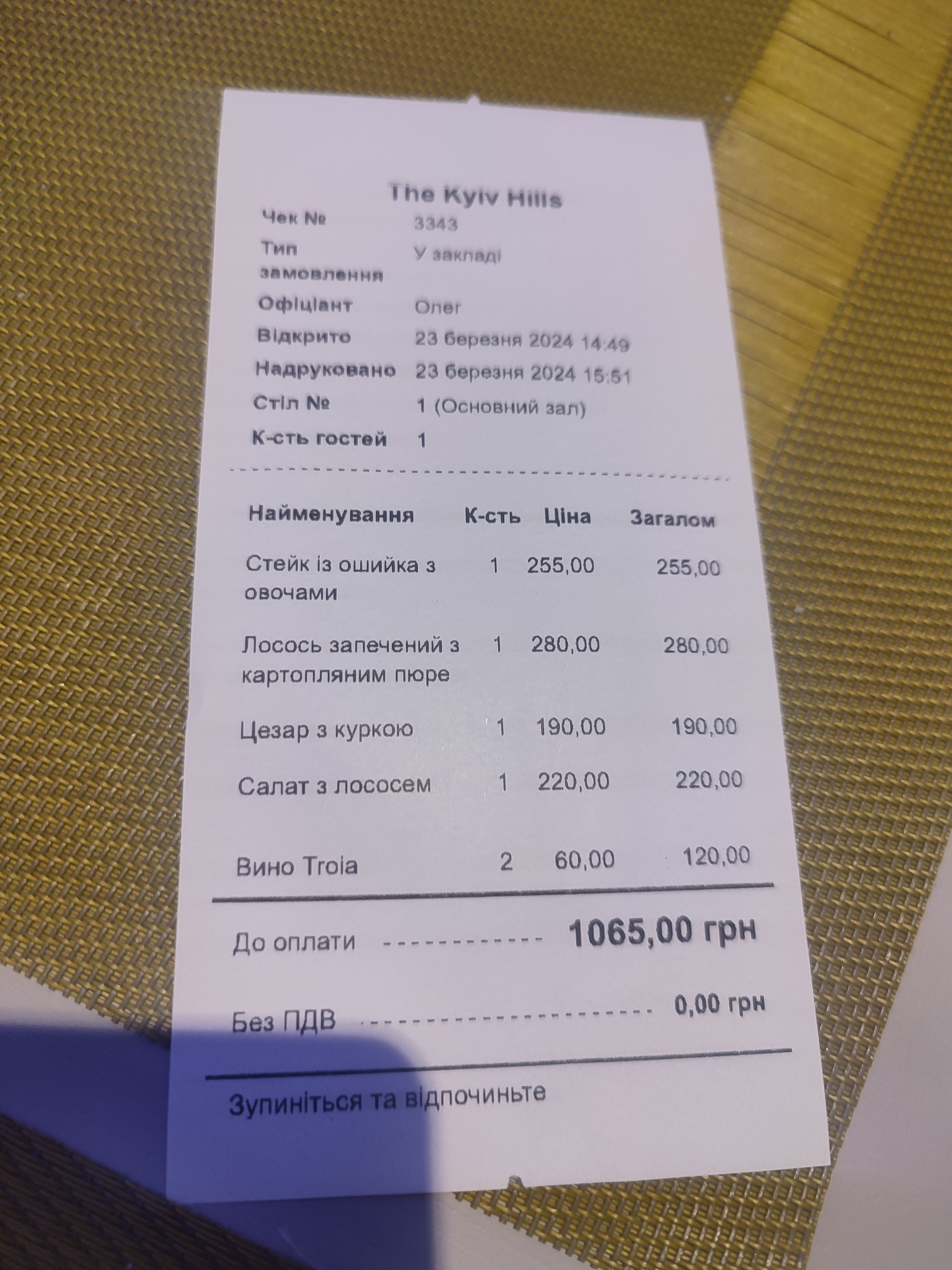 The Kyiv Hills menu 2
