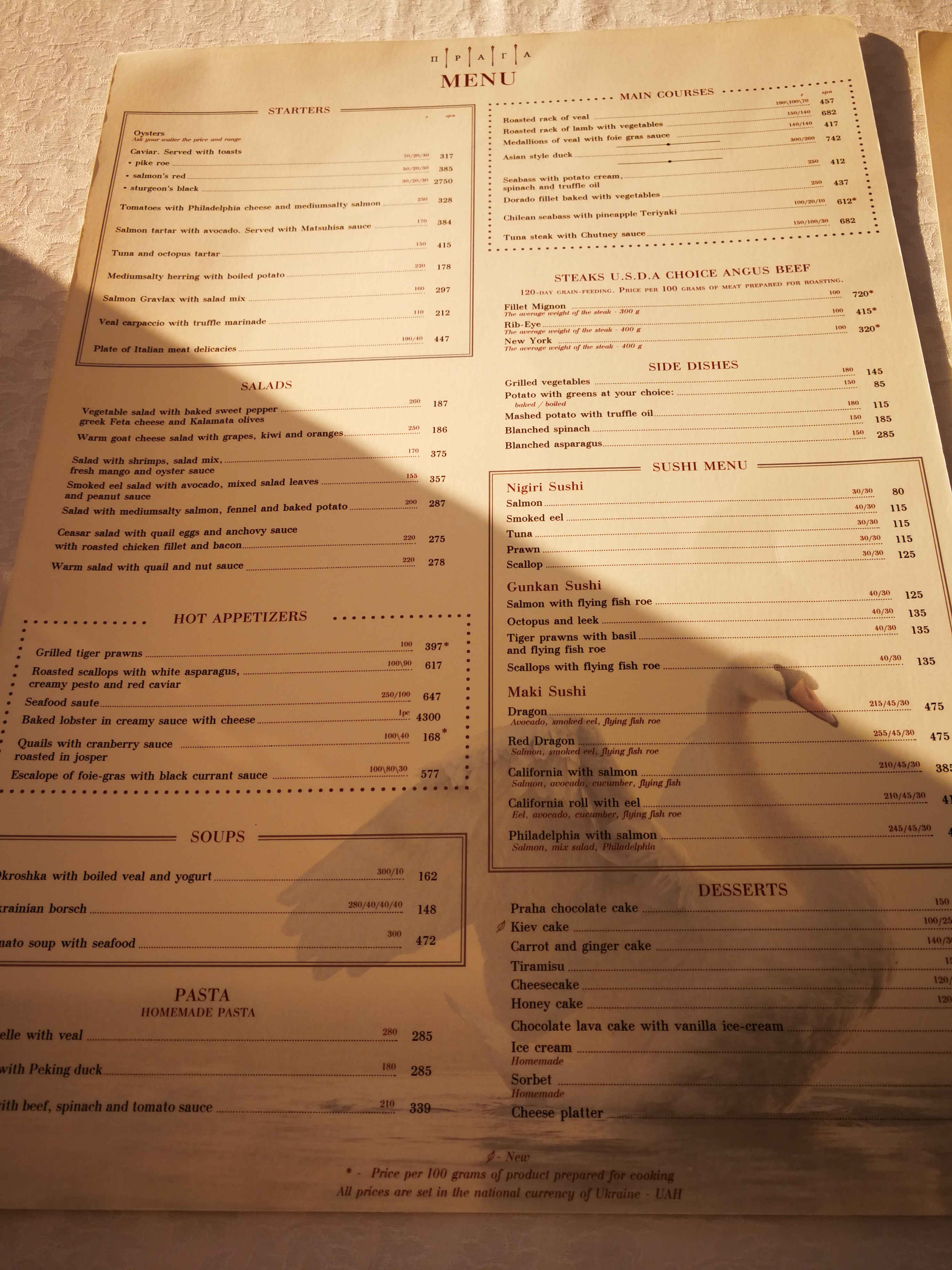 Restaurant Prague menu 2
