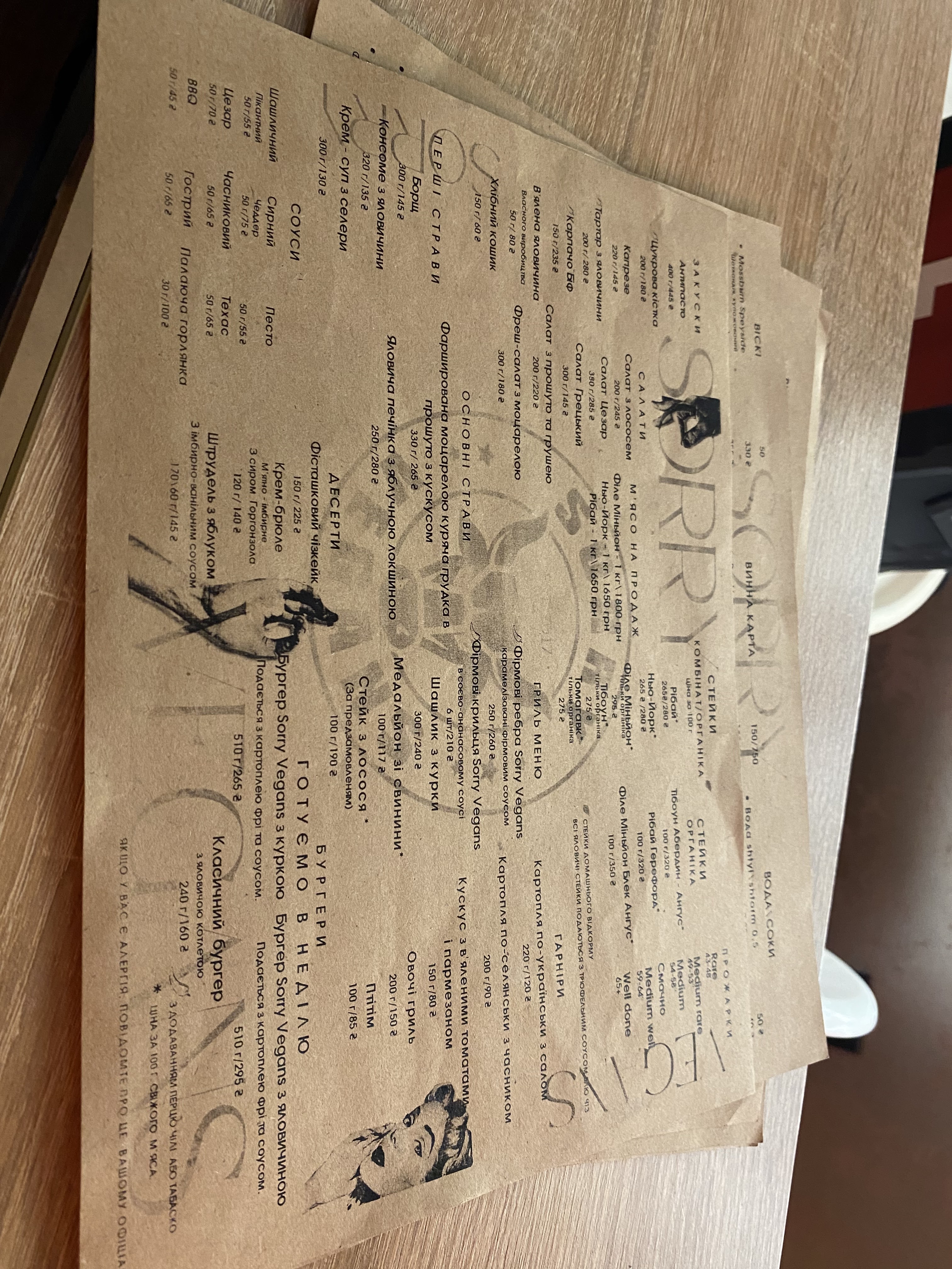 Sorry Vegans menu 2