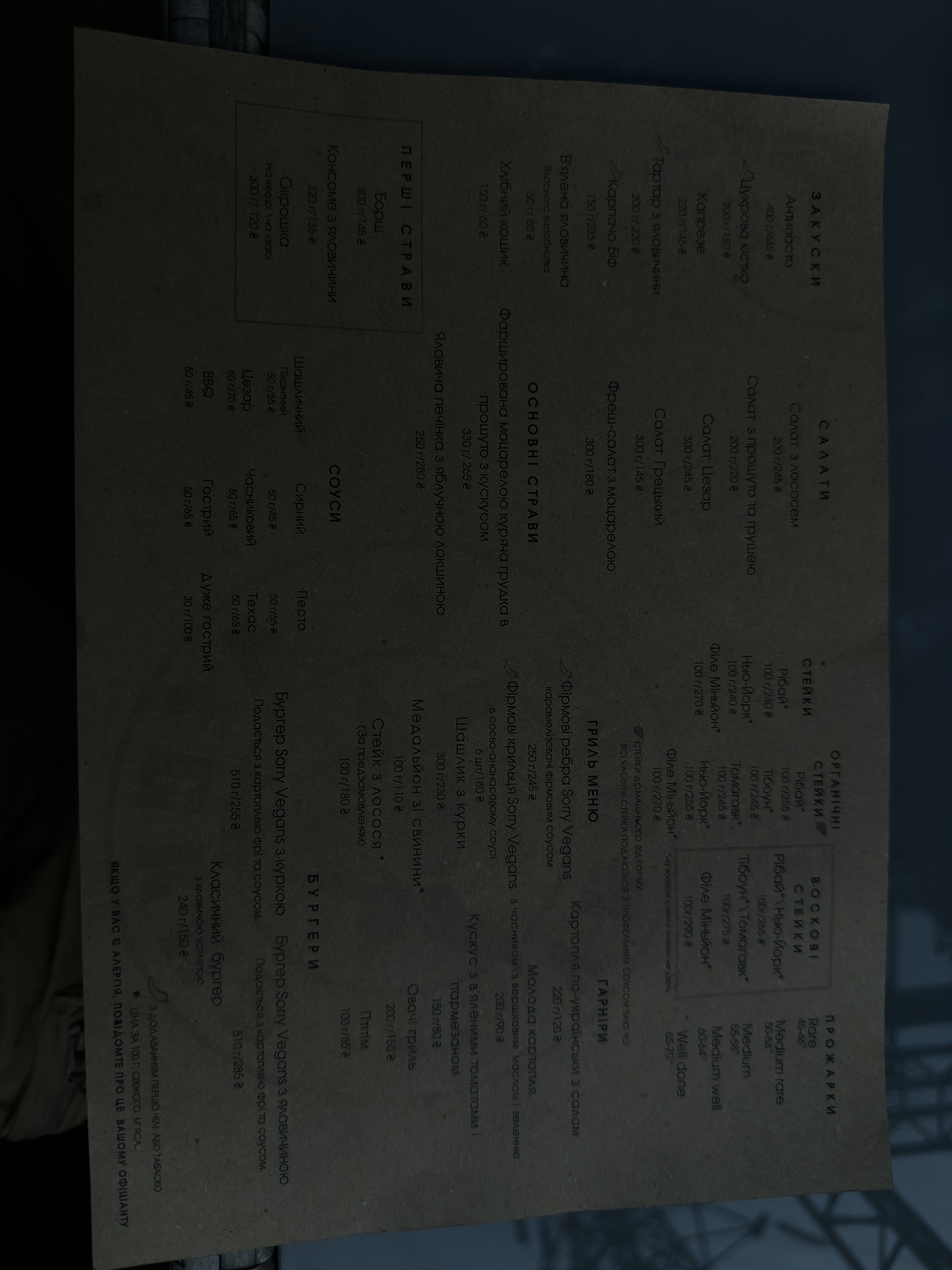 Sorry Vegans menu 6