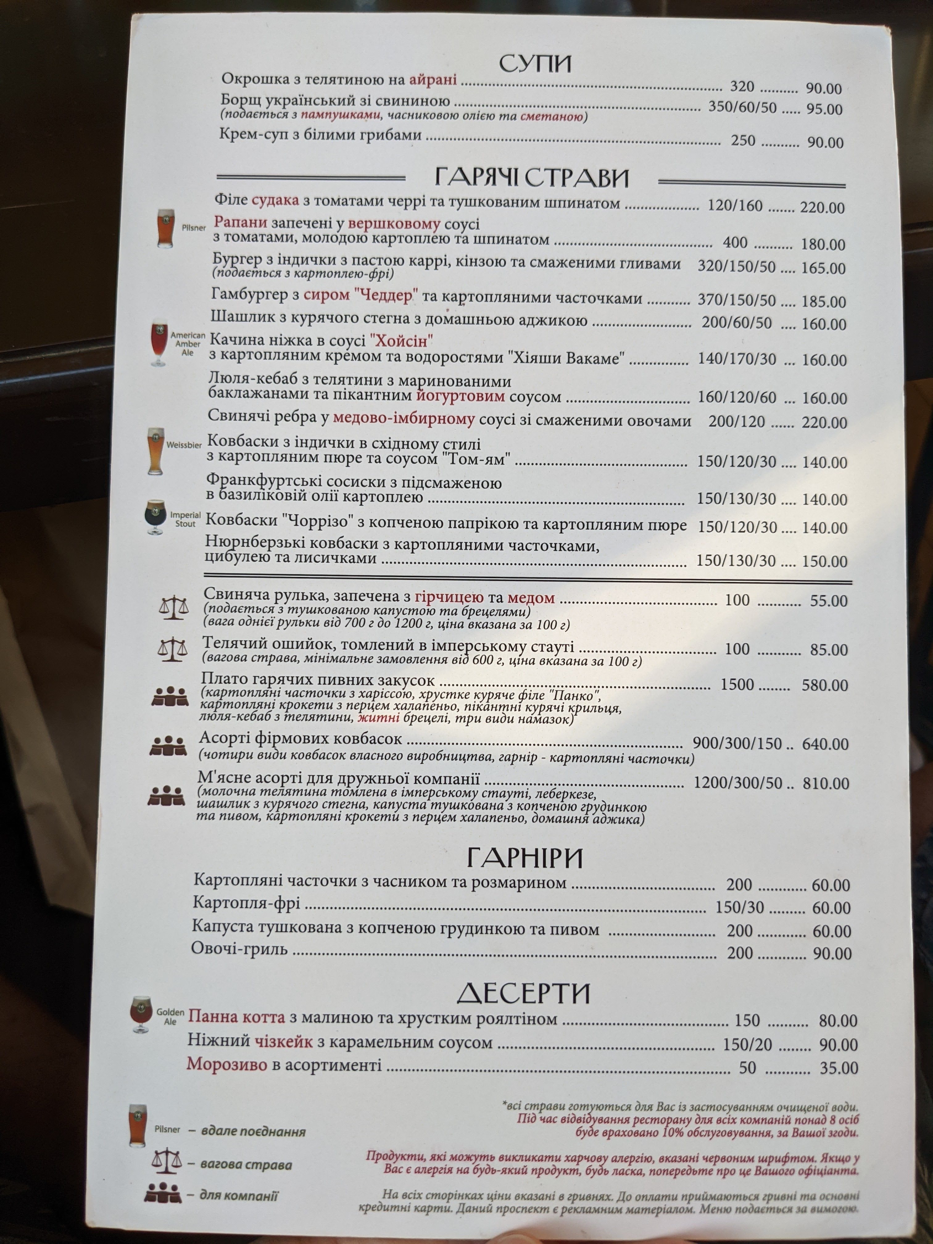 Solomianska Brewery menu 1
