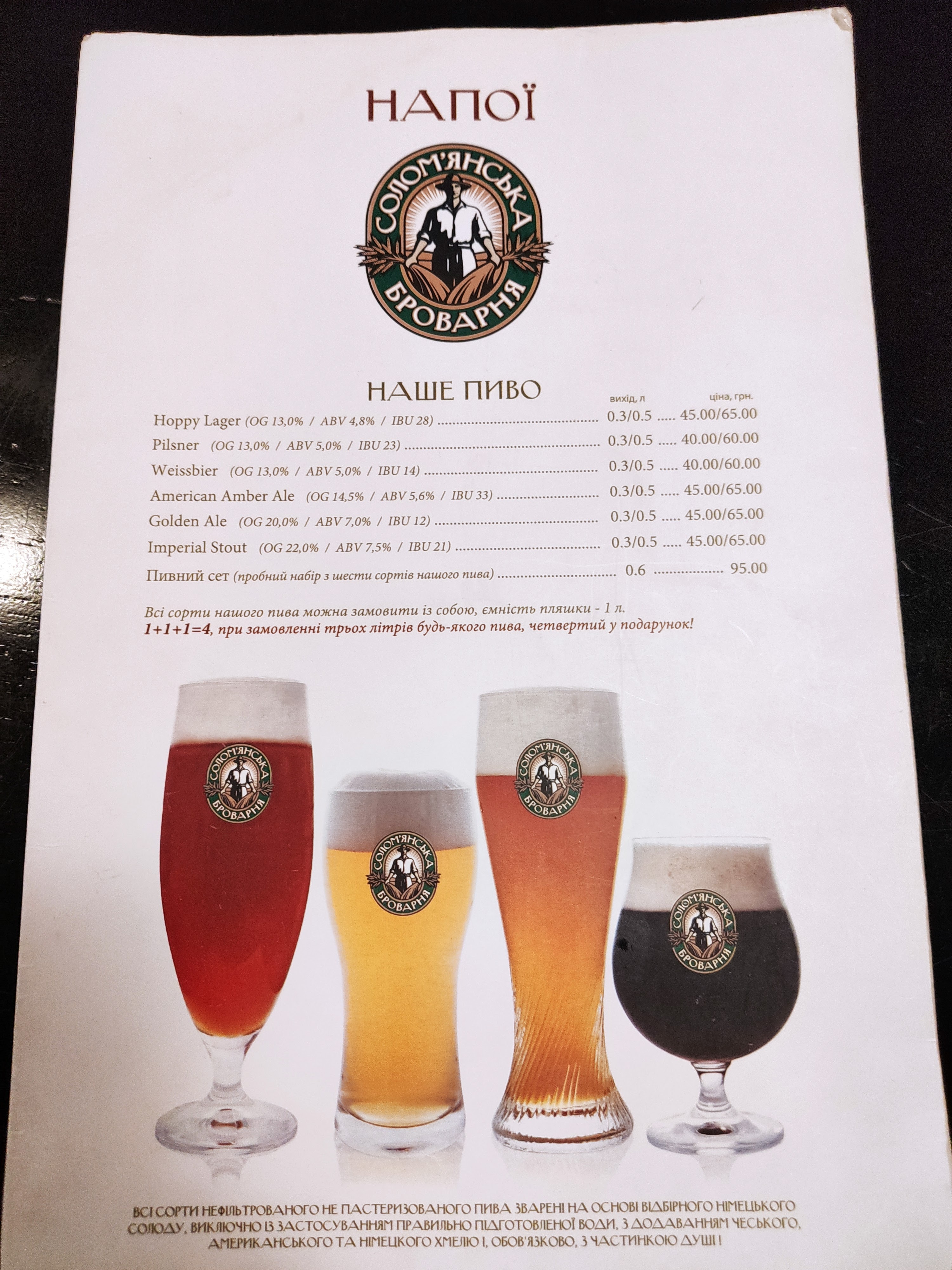 Solomianska Brewery menu 3