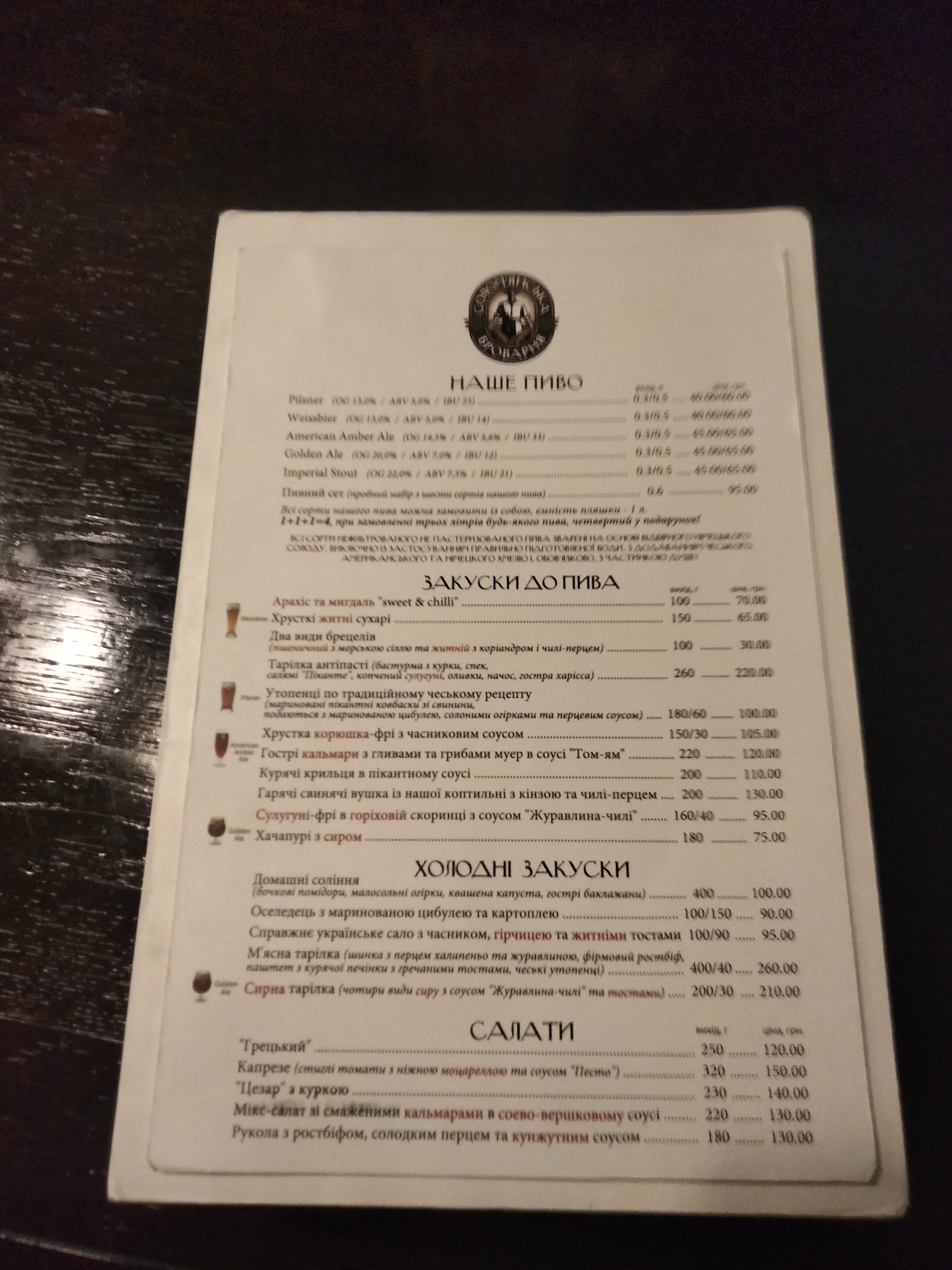 Solomianska Brewery menu 9