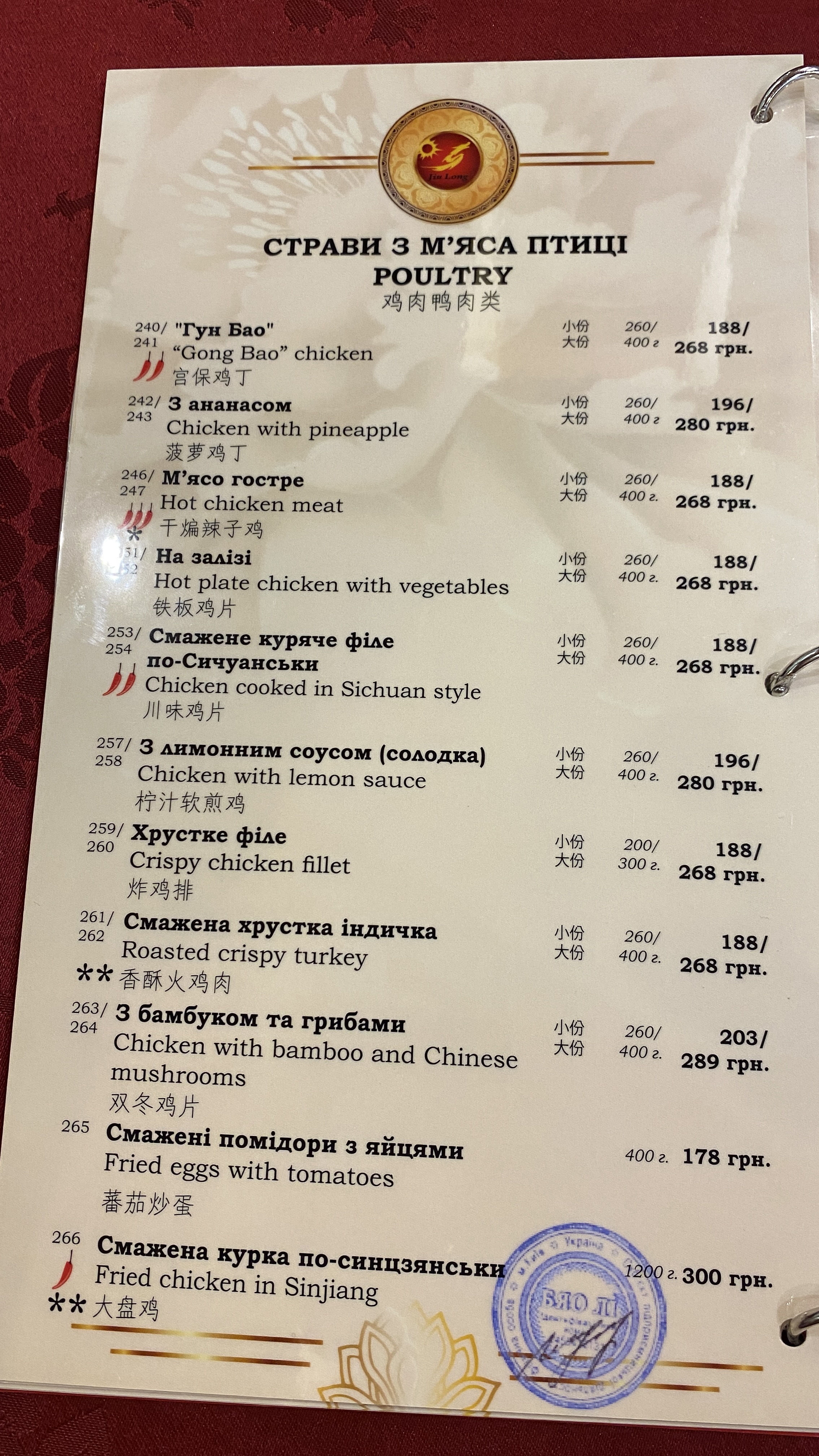 Dyu Long Restorant menu 2