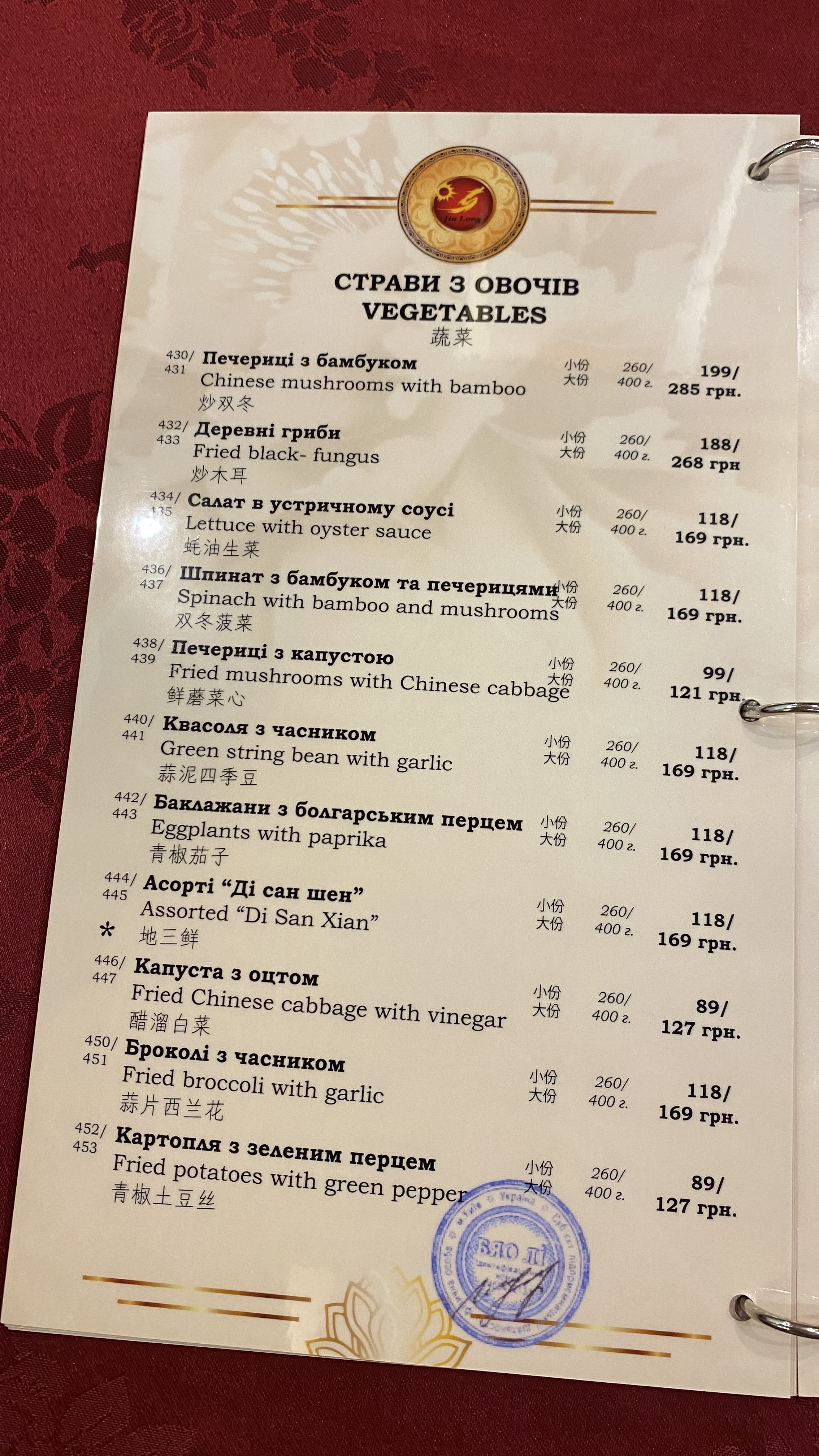 Dyu Long Restorant menu 9