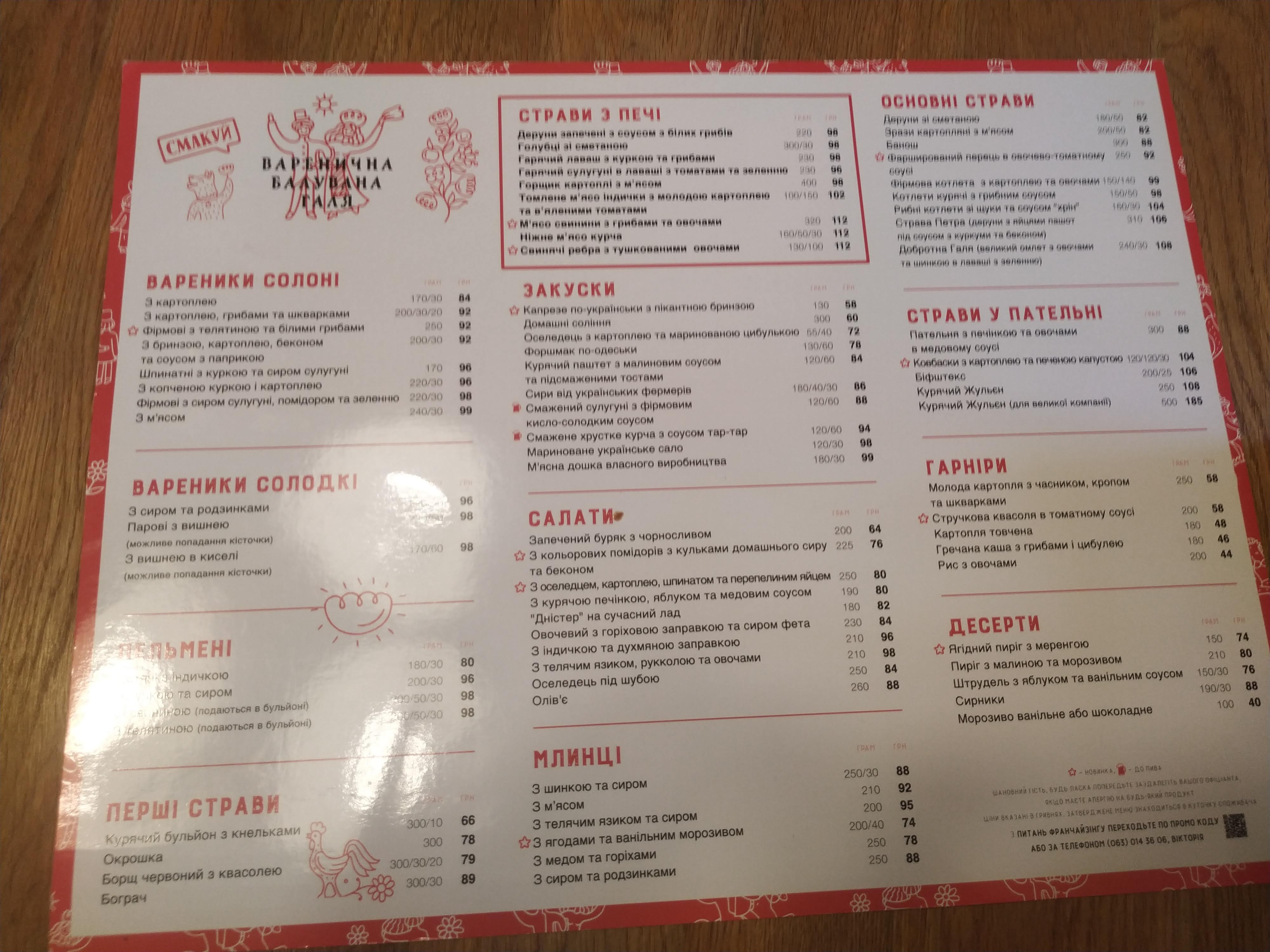Варенична “Балувана Галя” menu 3