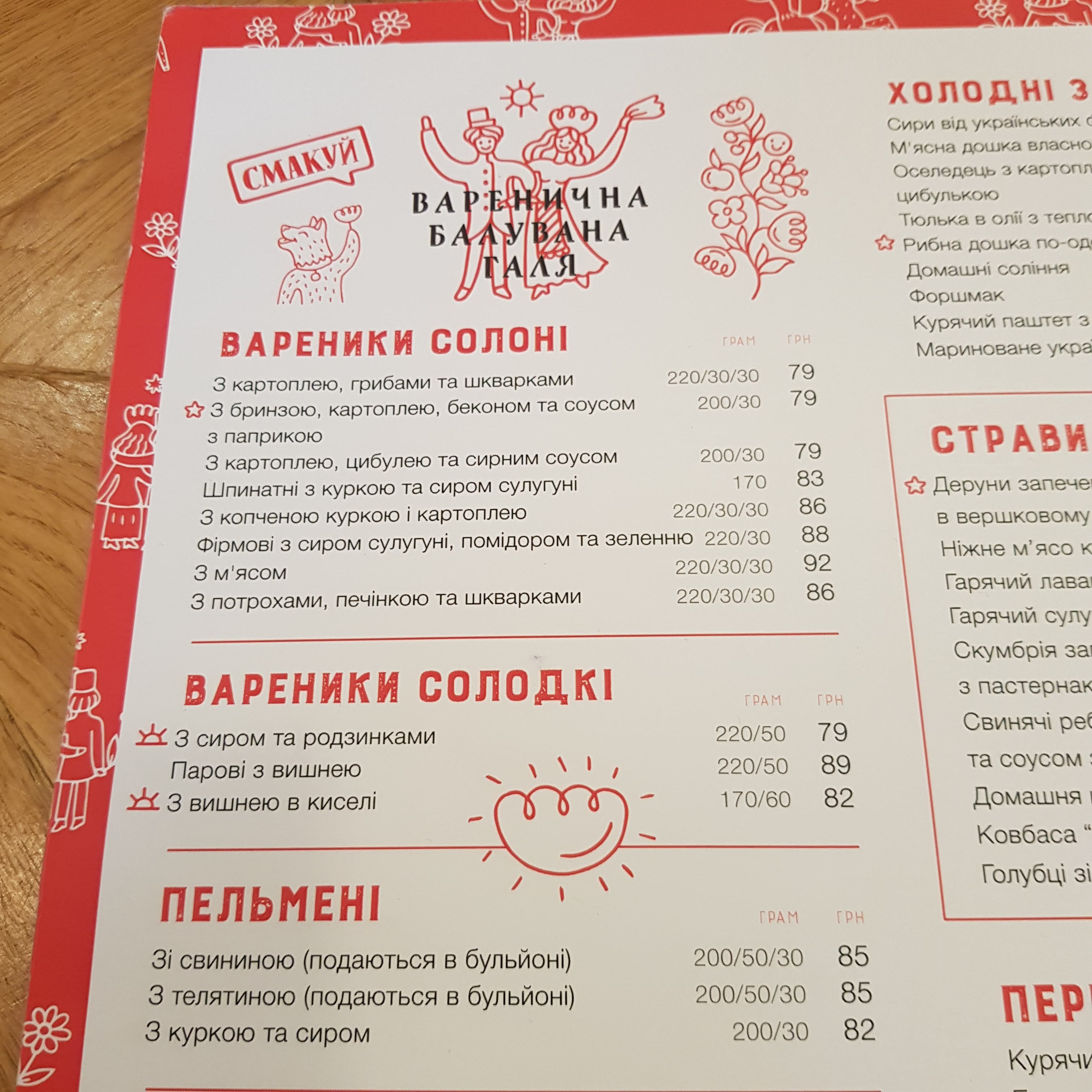 Варенична “Балувана Галя” menu 12