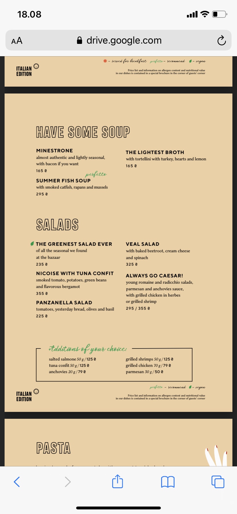 Italian Edition menu 3