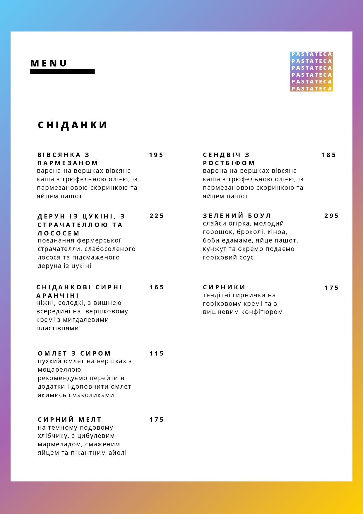 Pastateca menu 4
