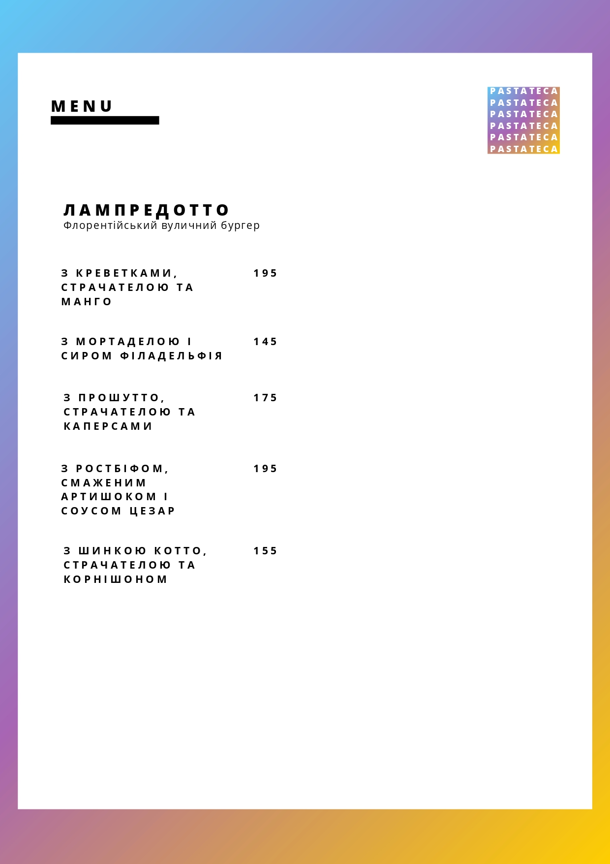 Pastateca menu 7